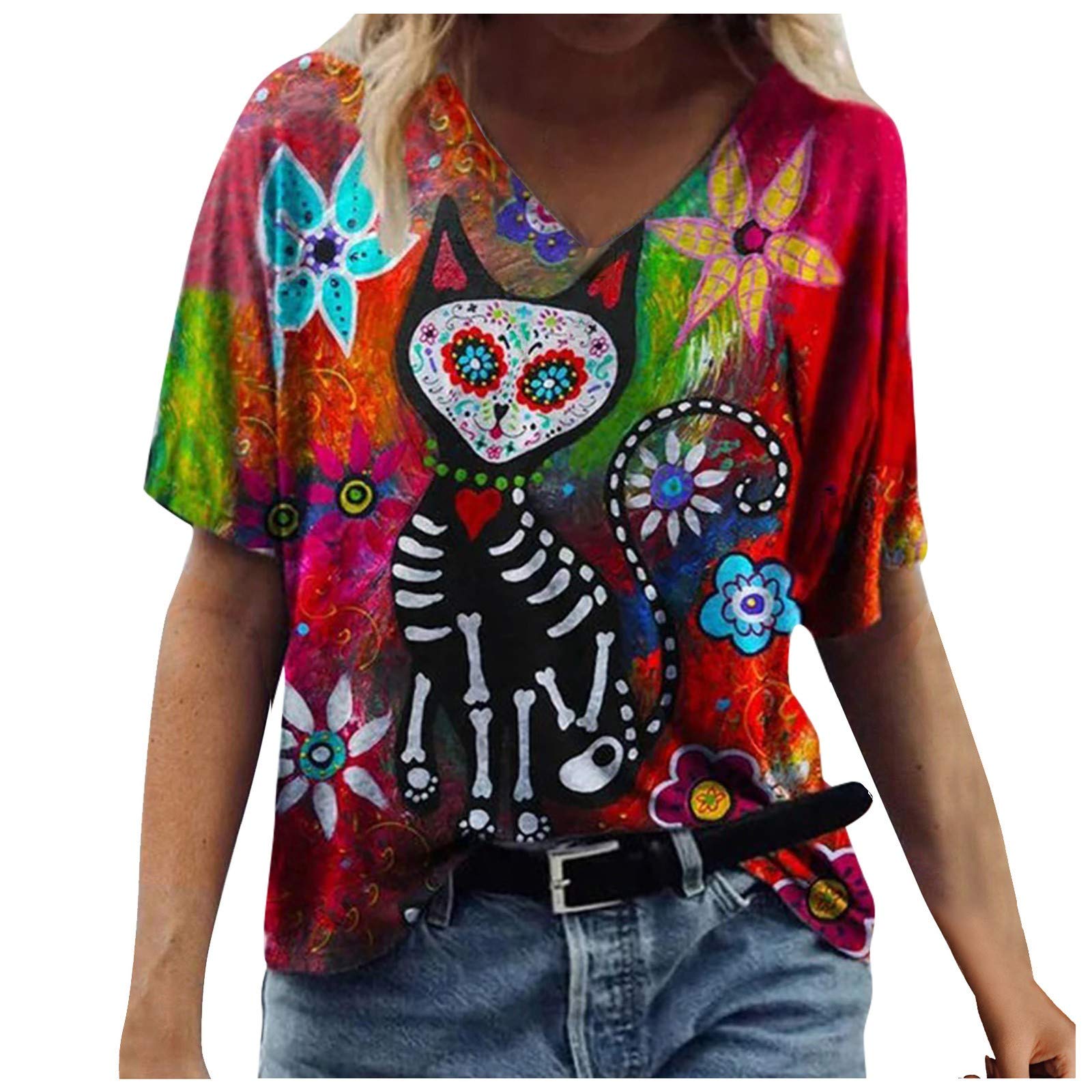 Women's Loose Fit Graphic T-Shirts - Funny Print Cute Tee Tops for Casual Wear & Everyday Outfits