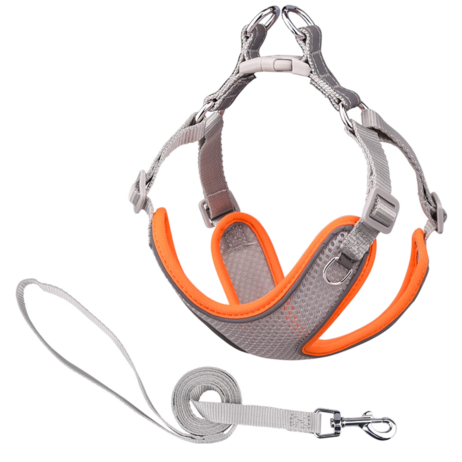 MAKASI No Pull Dog Harness with Leash Set - Reflective Adjustable Pet Vest, Breathable Mesh Front Clip Harness for Small Medium Large Dogs (X-Small, Grey) - Perfect for Walking, Running & Outdoor Adventures