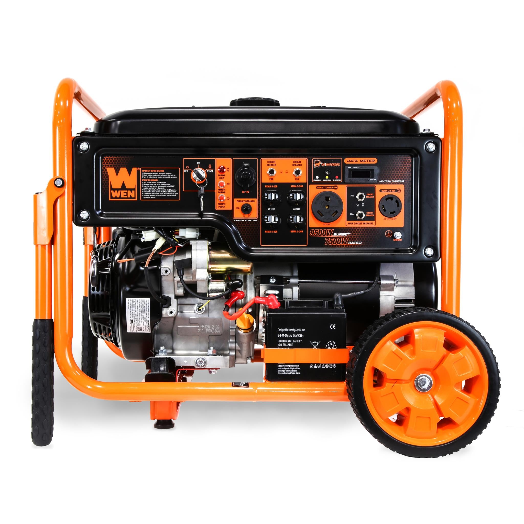 WEN GN9500X 9500-Watt 420cc Portable Generator with Transfer Switch - RV Ready 120V/240V, Remote Electric Start & CO Shutdown Sensor - Ideal for Home Backup Power, Camping & Emergency Use