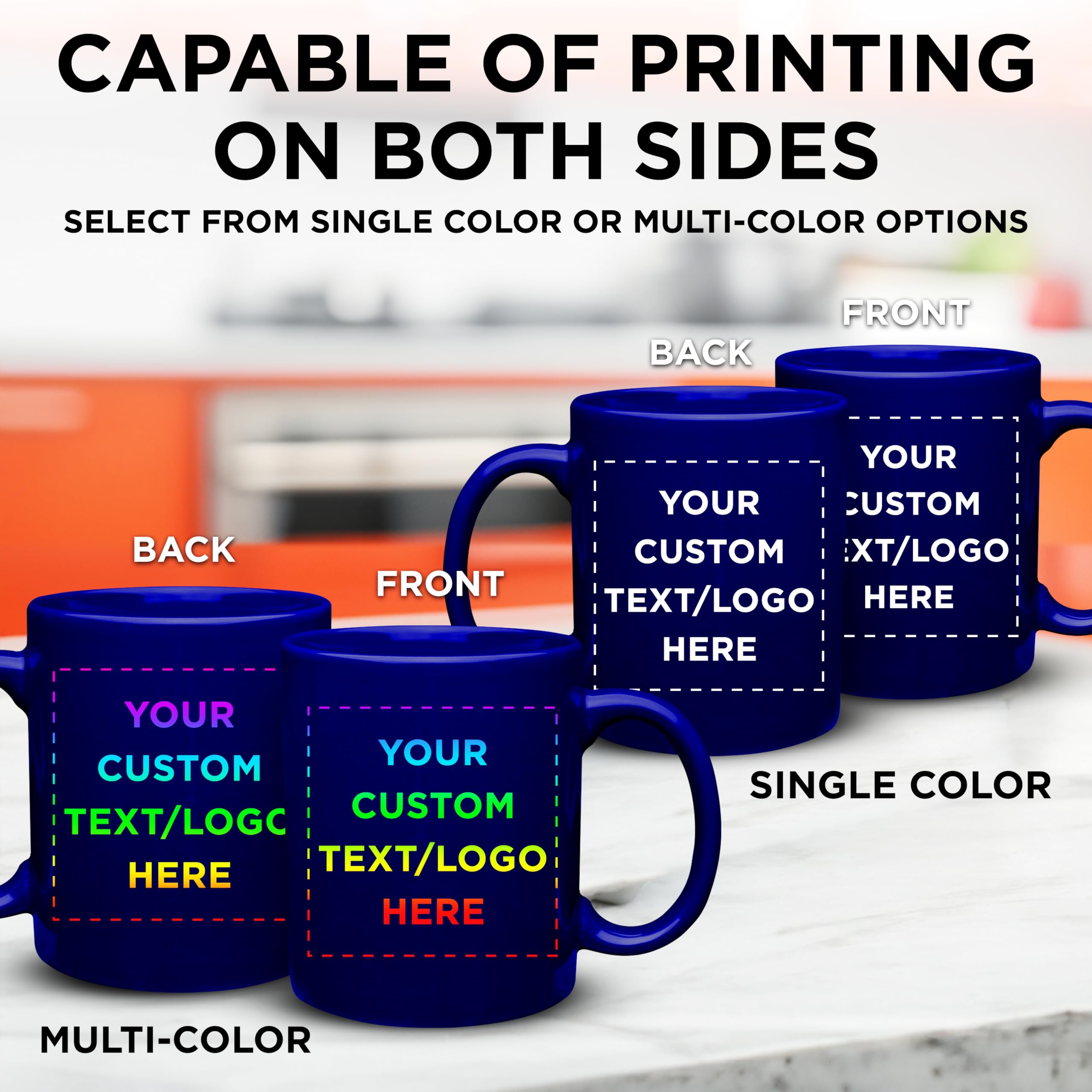Custom Ceramic Coffee Mugs 11 oz - Bulk Set of 50 Personalized Coffee Cups for Office, Cafe & Home Use - Iced Coffee & Gaming Mugs in Cobalt Blue - Durable Dishwasher Safe Ceramic Mugs for Daily Use, Gifts & Promotional Events