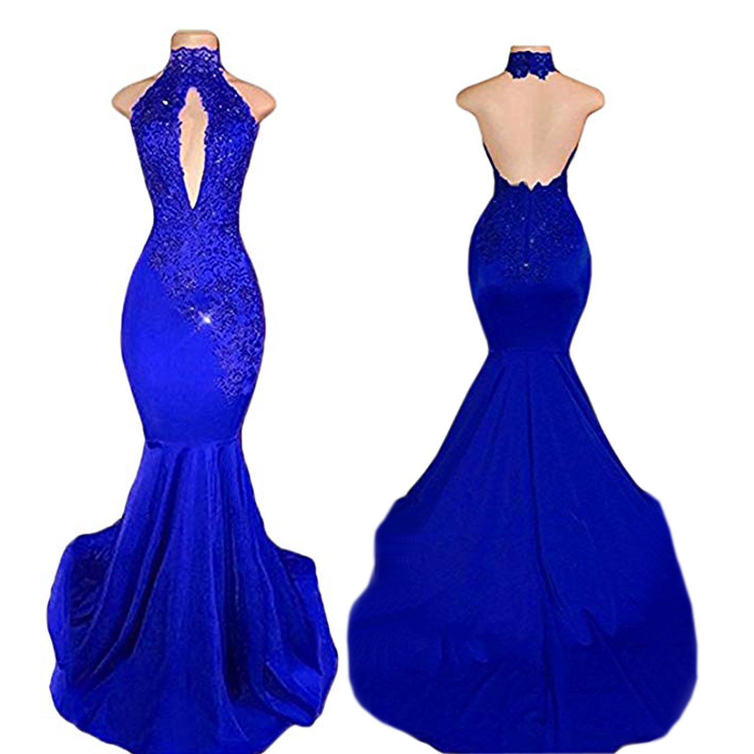 2024 Sexy Halter Mermaid Prom Dress with Long Lace Appliques - Elegant Evening Gown for Homecoming, Formal Dances & Special Occasions