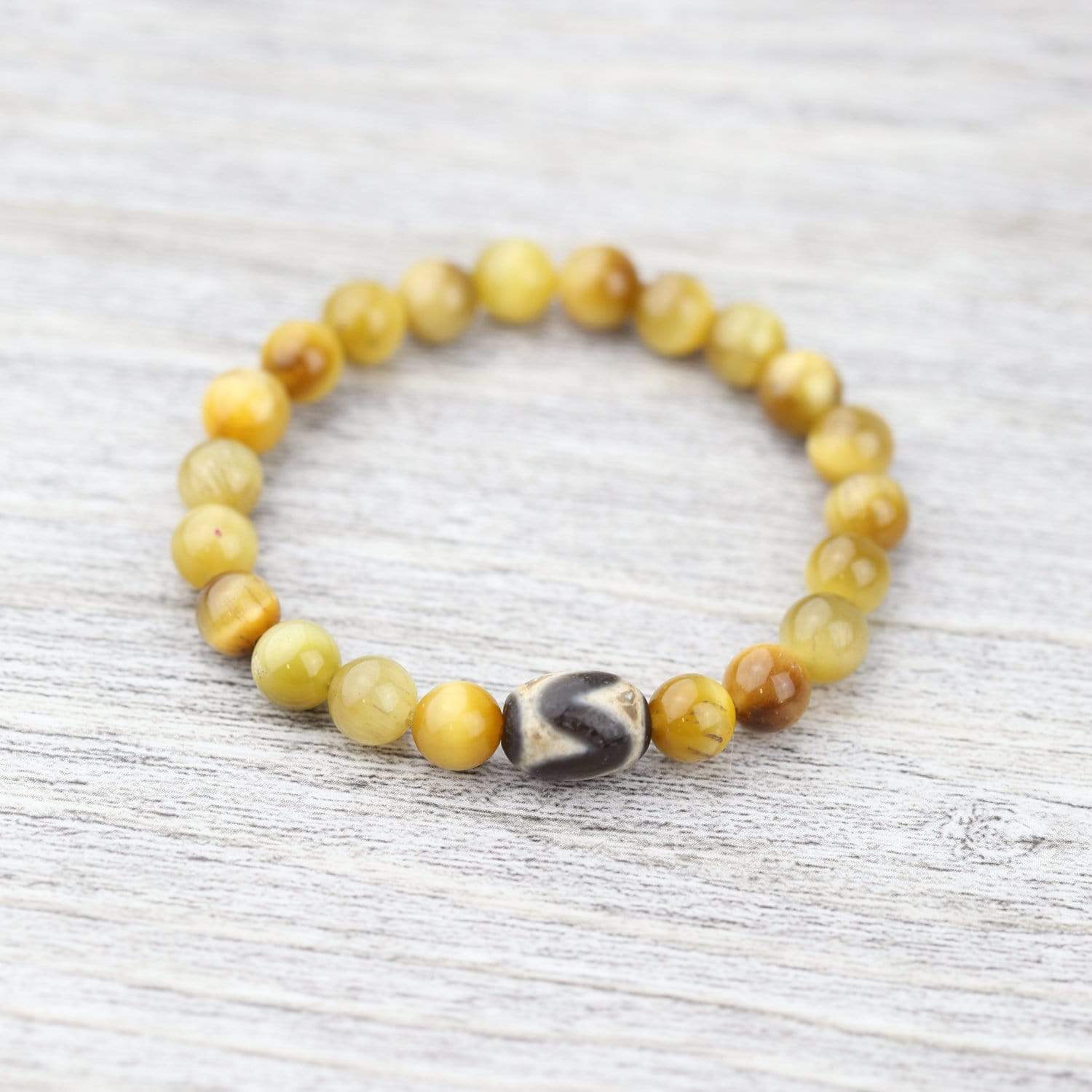 Golden Tiger Dzi Bead Wrist Mala Bracelet - Tibetan Buddhist Prayer Beads for Meditation, Yoga & Spiritual Protection