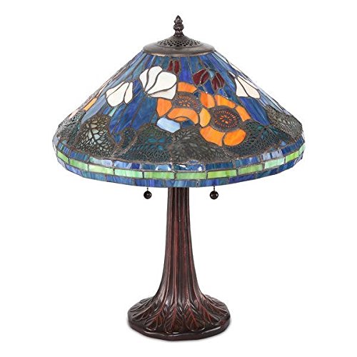 Serena D'italia Tiffany Stained Glass Water Lily Table Lamp Set - Handcrafted Italian Art Nouveau Style Lamp for Living Room, Bedroom & Office Decor
