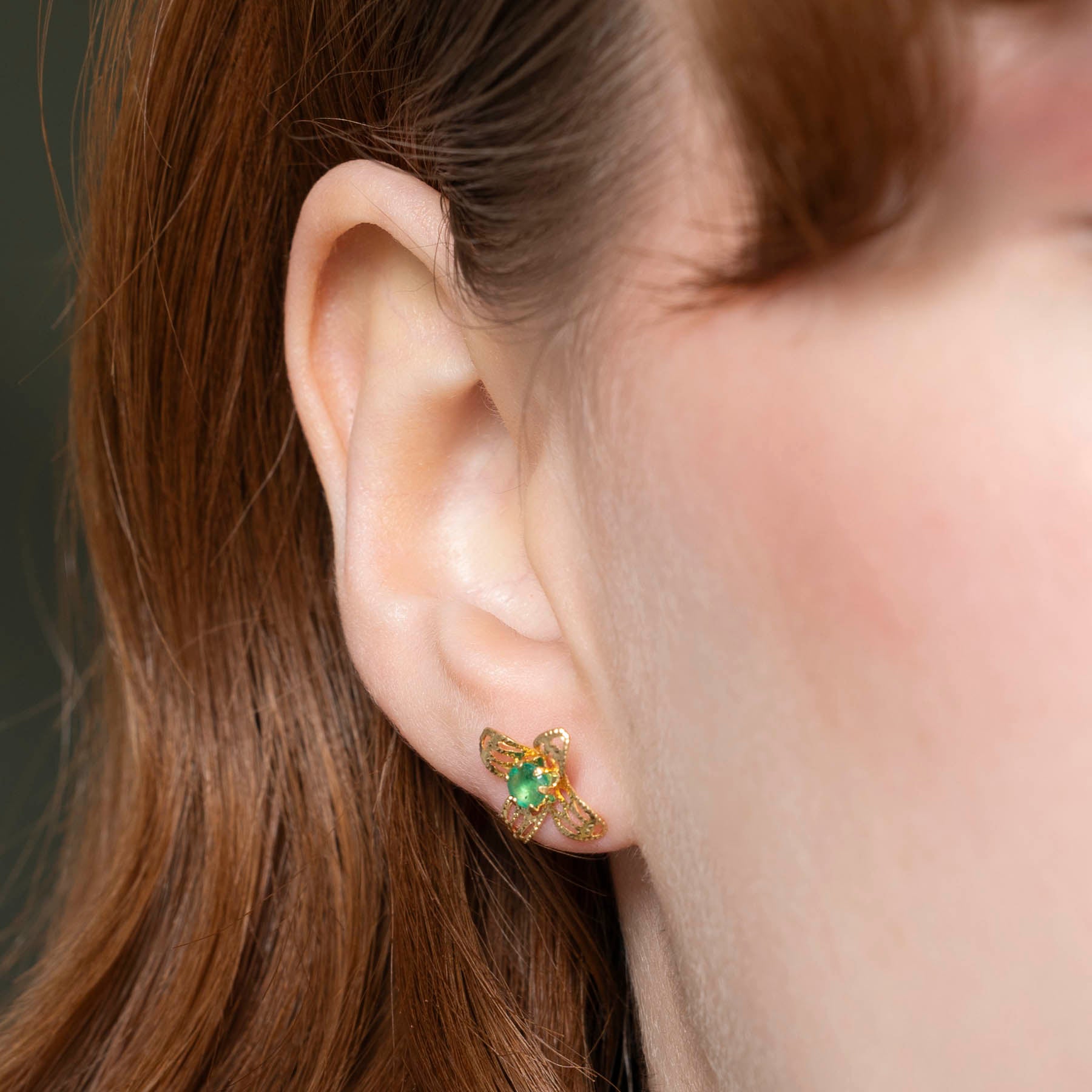 Emerald Flower Stud Earrings - 0.12 Carat Total Weight (0.12ctw) Green Gemstone Jewelry for Women, Gift for Her, Birthday, Anniversary, Wedding, Party, Everyday Wear