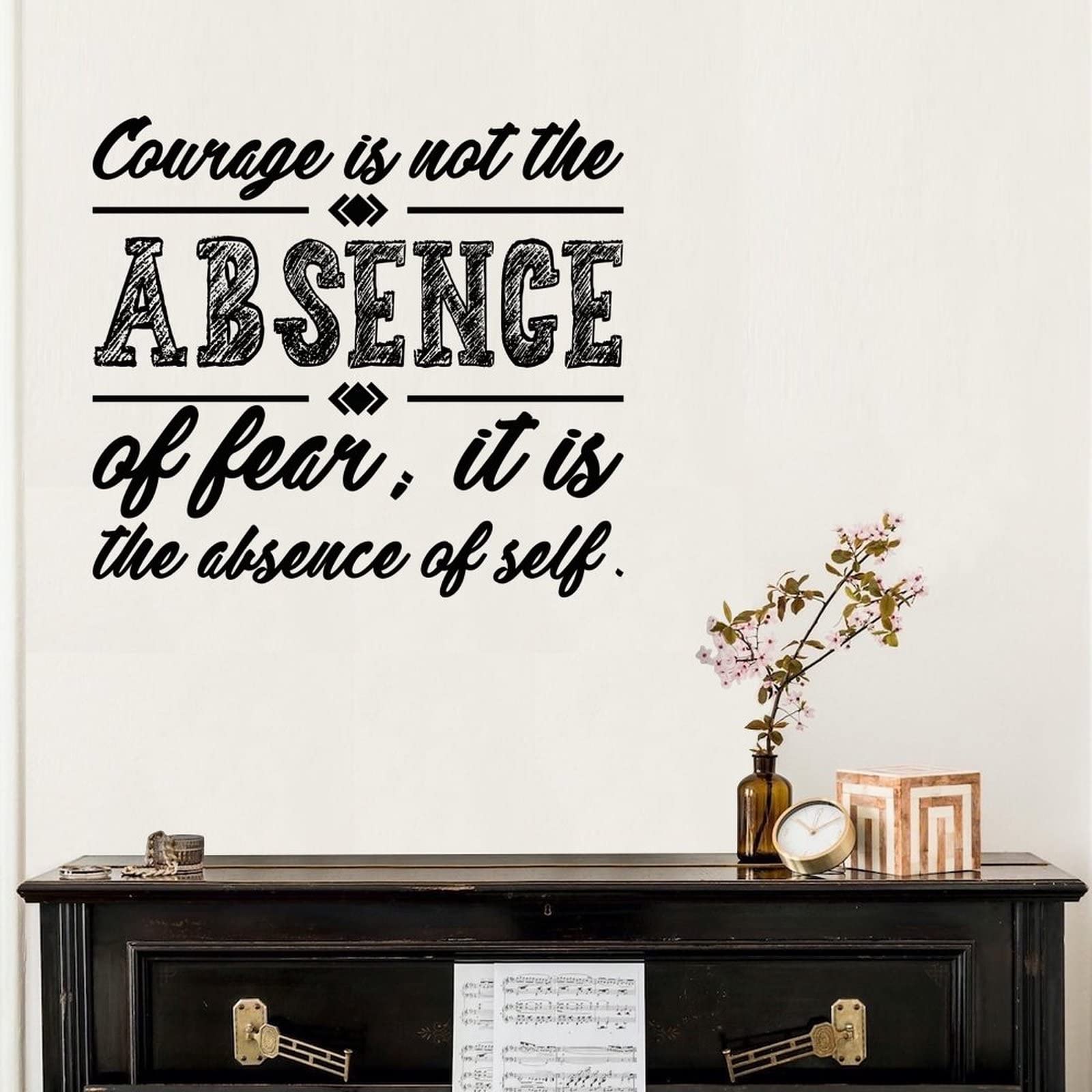 Removable Wall Decal Sticker - Inspirational 'Courage is Not The Absence of Fear' Quote Vinyl Art for Home, Bathroom Mirror, Classroom & Teen Room Decor | Easy Peel & Stick Wall Mural