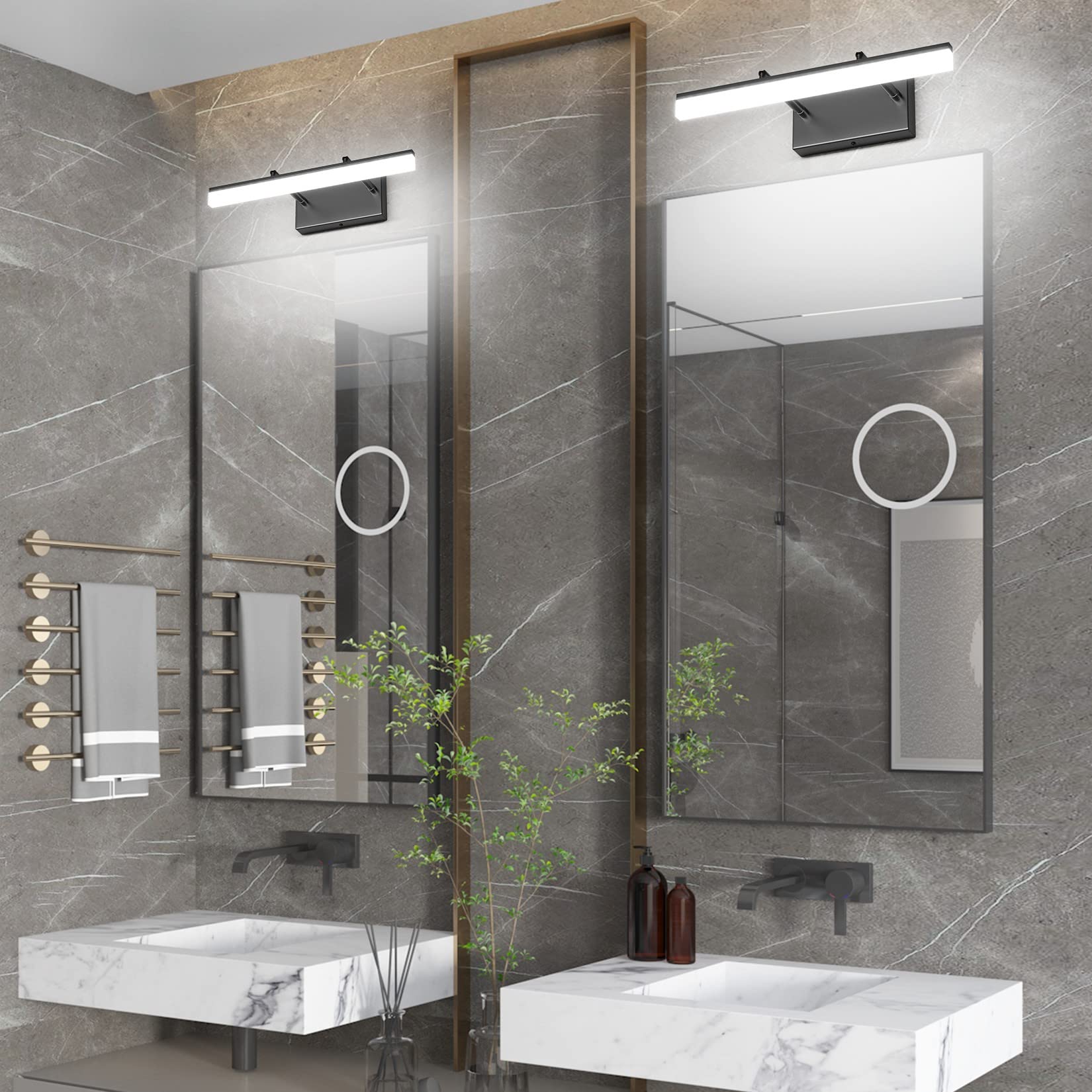 Aipsun 15.7 Inch LED Vanity Mirror Light - Adjustable Bathroom Lighting Fixture with 5500K Daylight, Black Modern Design for Makeup & Shaving - Perfect for Bathroom, Dressing Room and Salon Vanity Areas