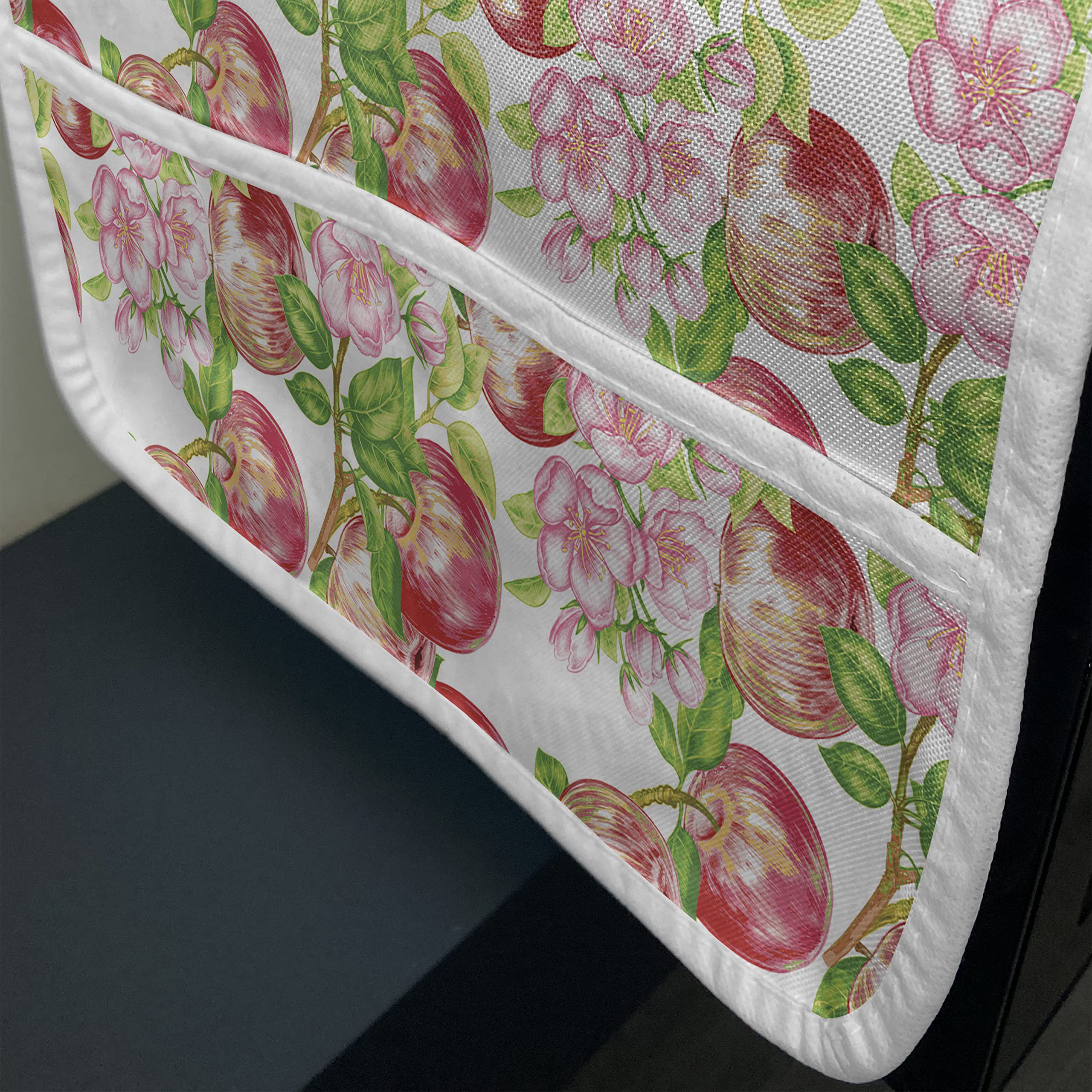 Ambesonne Victorian Microwave Oven Cover - Floral Apple Tree Summer Nature Art Print, Waterproof Kitchen Organizer with Pockets, 36x12 Inches, Red White Green | Perfect for Countryside-Themed Kitchens & Victorian Home Decor