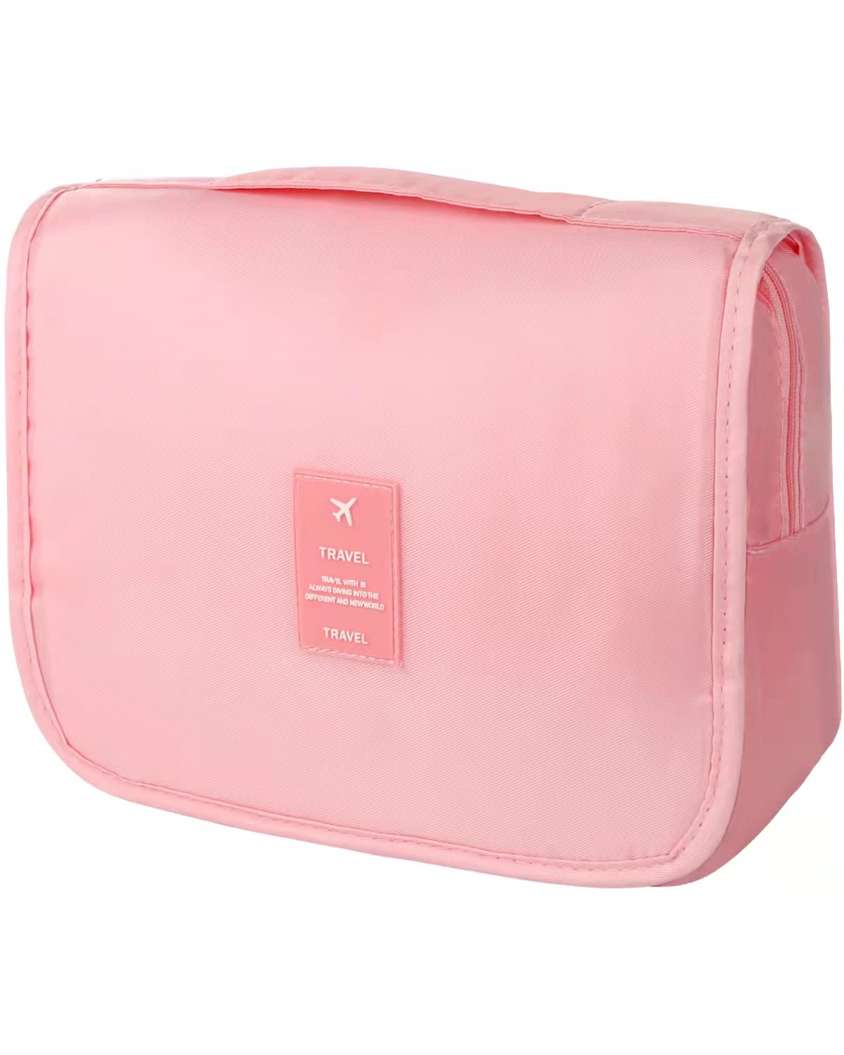 Waterproof Hanging Makeup Bag for Women - Travel Toiletry Organizer with Clear Window & Hook | Cosmetic Storage for Bathroom, Shower & On-the-Go | Pink Travel Accessories