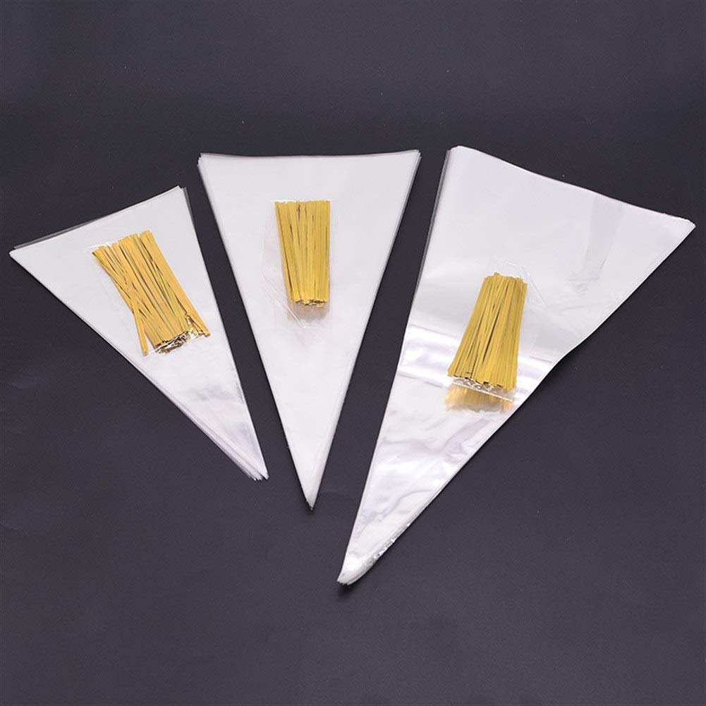50pcs Transparent Cone Shaped Popcorn Bags - 3 Sizes Candy Gift Bags for Christmas, Birthday Parties & Movie Nights (18x37cm Bulk Pack) | Perfect for Concessions, Party Favors & Holiday Treat Packaging