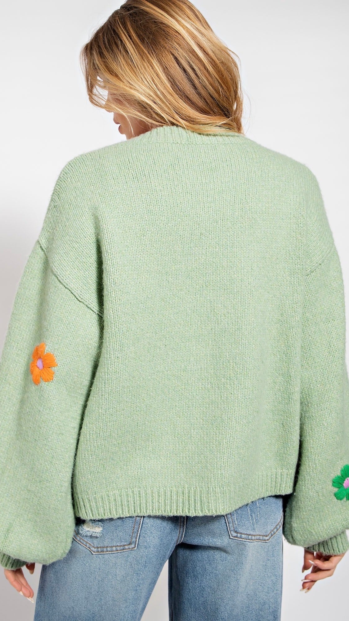 Elegant Sage Green Knitted Flower Cardigan for Women - Cozy Boho Chic Sweater for Fall & Winter Outfits