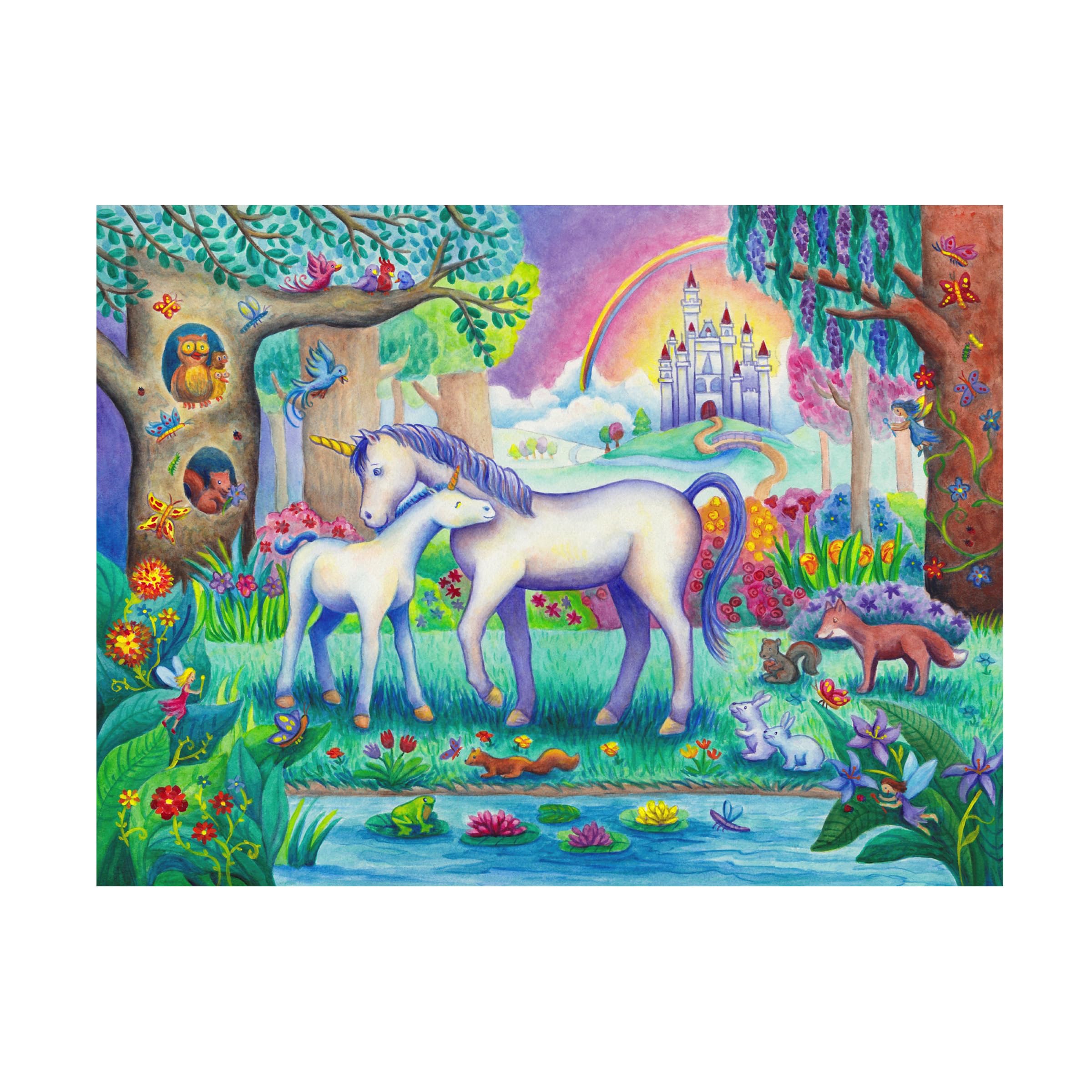 Trademark Fine Art 'Unicorn Foal Castle' Canvas Wall Art Print by Alvina Kwong - Fantasy Nursery Decor, Kids Room Decor, Bedroom Wall Decor