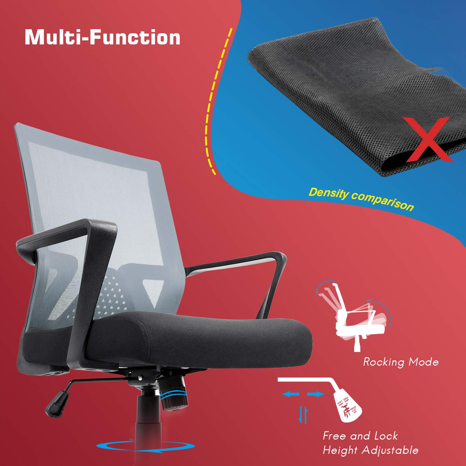 Furniwell Ergonomic Office Chair - Mid Back Mesh Computer Desk Chair with Lumbar Support & Adjustable Armrests - Modern Swivel Task Chair for Home & Office Workspace (Grey)