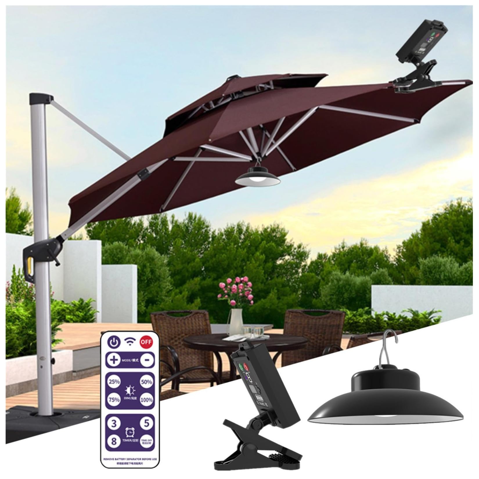 Solar Powered LED Umbrella Lights with Remote Control - Waterproof IP65, 3 Lighting Modes, USB Charging & Timer - Perfect for Outdoor Patio, Beach Tent, Garden Decor, and Backyard Parties