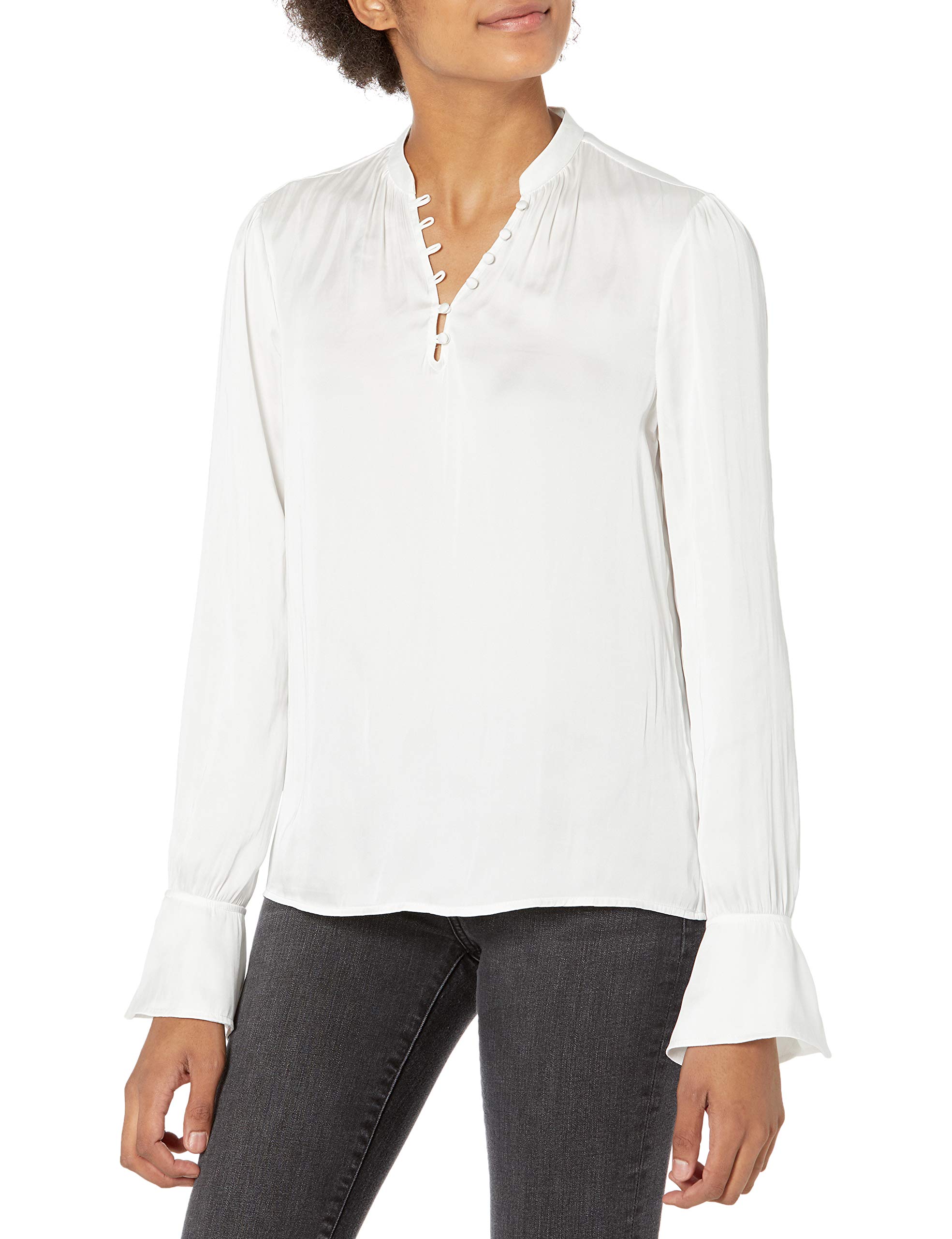 PAIGE Women's Lizzy Long Sleeve V-Neck Blouse with Flared Cuff - Elegant Office Wear & Casual Outfit for Work, Date Night & Special Occasions