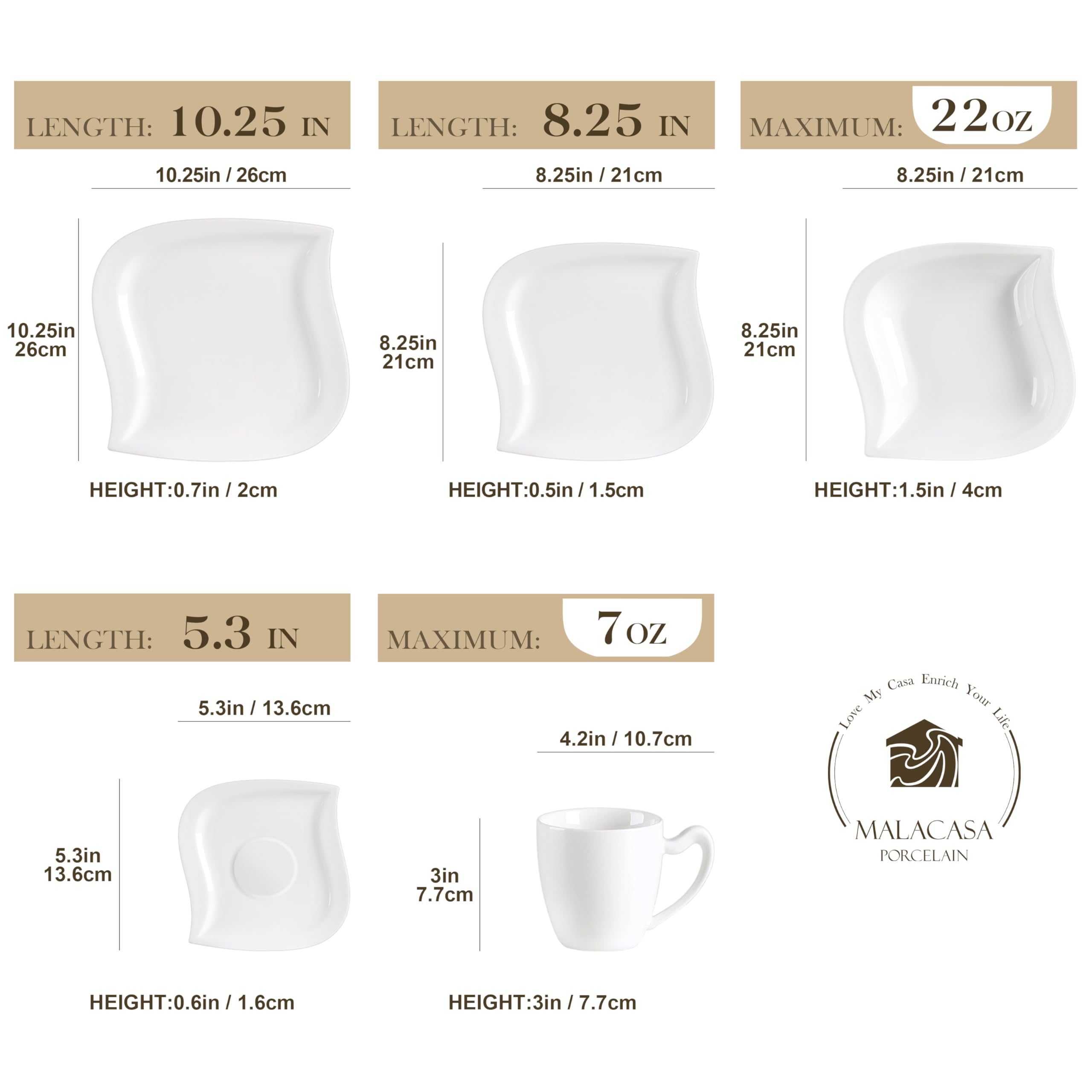 MALACASA 30-Piece Ivory White Porcelain Dinnerware Set for 6 - Plates, Bowls, Cups & Saucers | Microwave Safe Kitchen & Dining Ware (Elvira Series) - Perfect for Family Dinners, Parties & Everyday Use