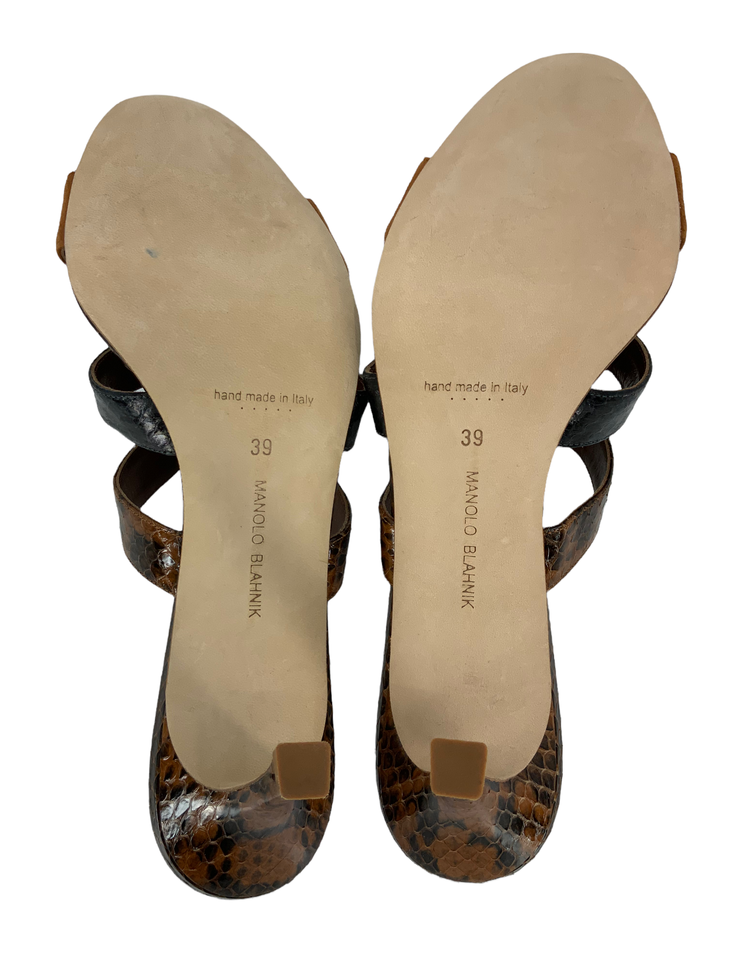 Manolo Blahnik Pennina Brown Suede & Snakeskin Mules - Women's Size 9 Luxury Designer Slides | Perfect for Evening Parties, Weddings & Special Occasions