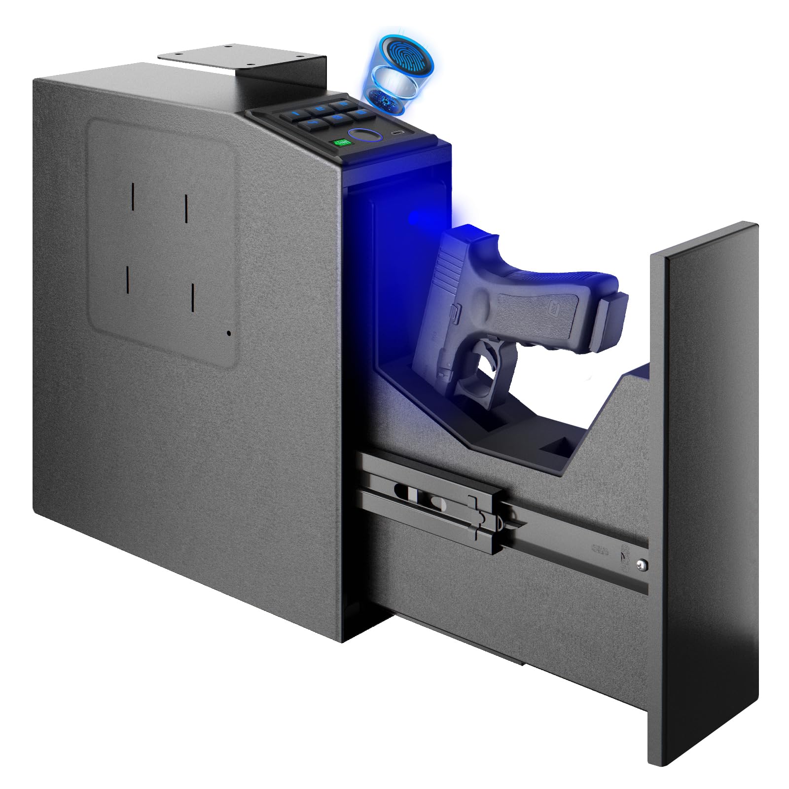 Biometric Pistol Safe - Quick Access Fingerprint Gun Safe for Handguns | Secure Mounting for Nightstand, Bedroom, Desk, Wall & Dresser | Ideal for Home Defense & Emergency Protection