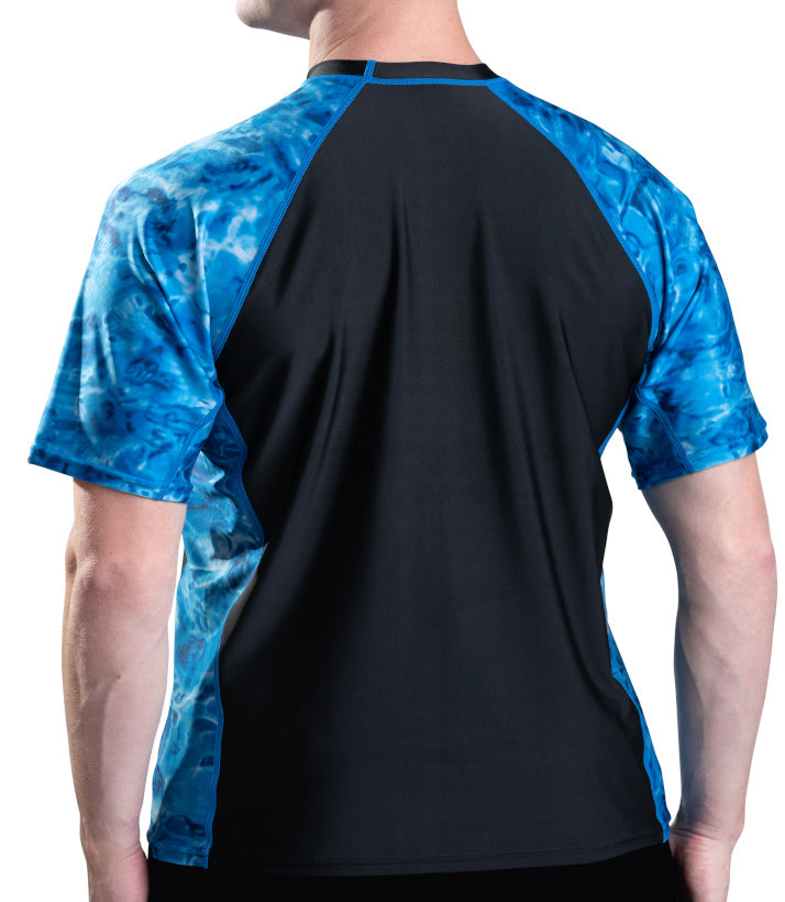 Men's UPF 50+ Short Sleeve Rash Guard Swim Shirt - Quick Dry UV Protection Aqua Design for Surfing, Swimming & Beach Activities