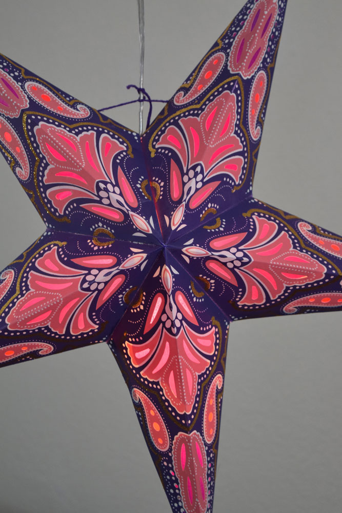 24-Pack Pink & Purple Flamenco Glitter Paper Star Lanterns for Hanging Decor - Perfect for Parties, Weddings, and Home Festive Lighting