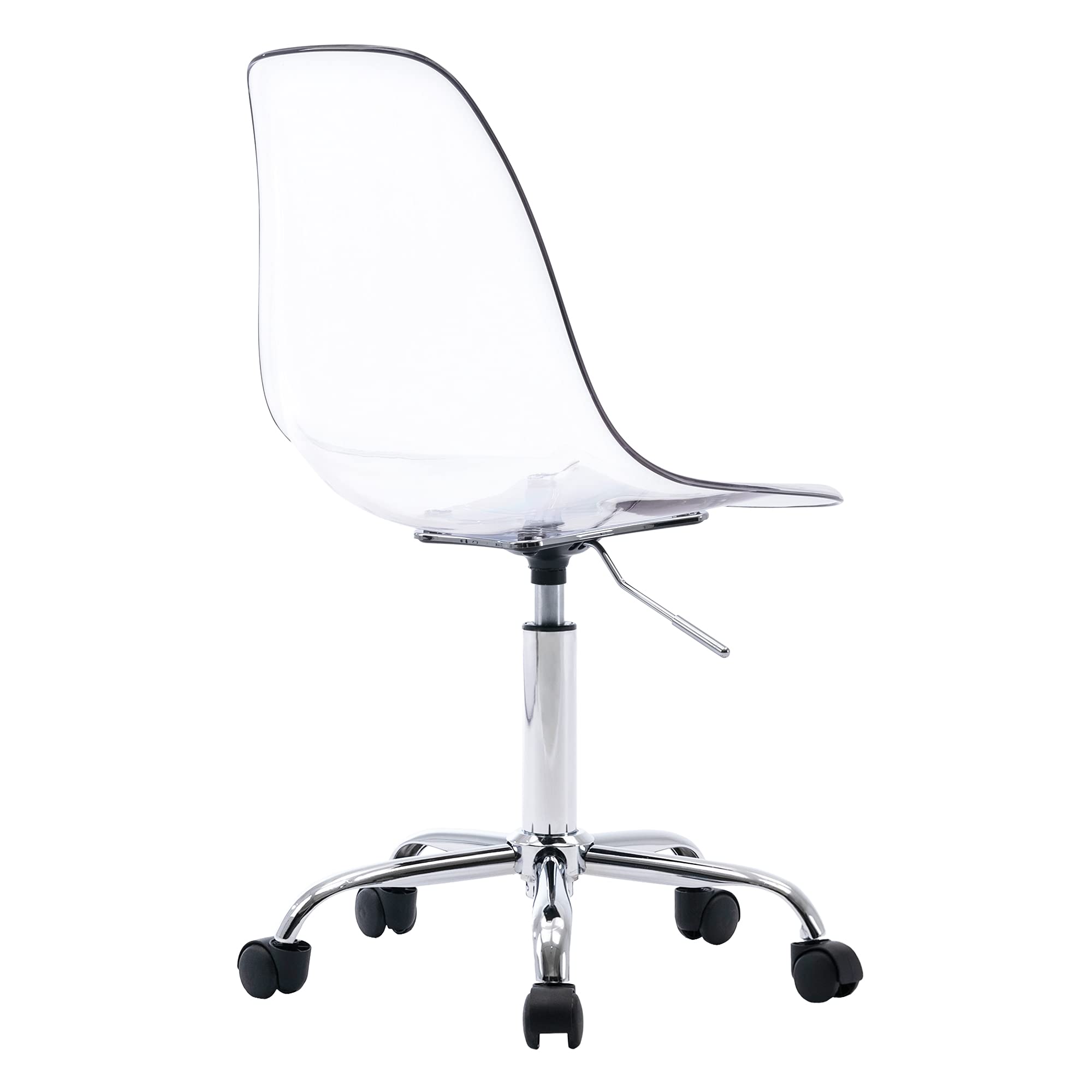 Acrylic Clear Desk Chair - Rolling Armless Swivel Height Adjustable Office Chair with Wheels | Modern Ghost Molded Plastic Design for Home Office, Vanity & Workspace