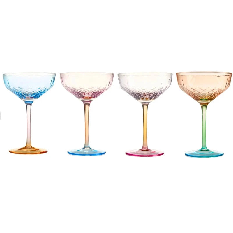 Vibrant Colorful Coupes Glasses Set - Elegant Stemware for Wine, Cocktails & Champagne - Perfect for Parties, Weddings & Special Occasions