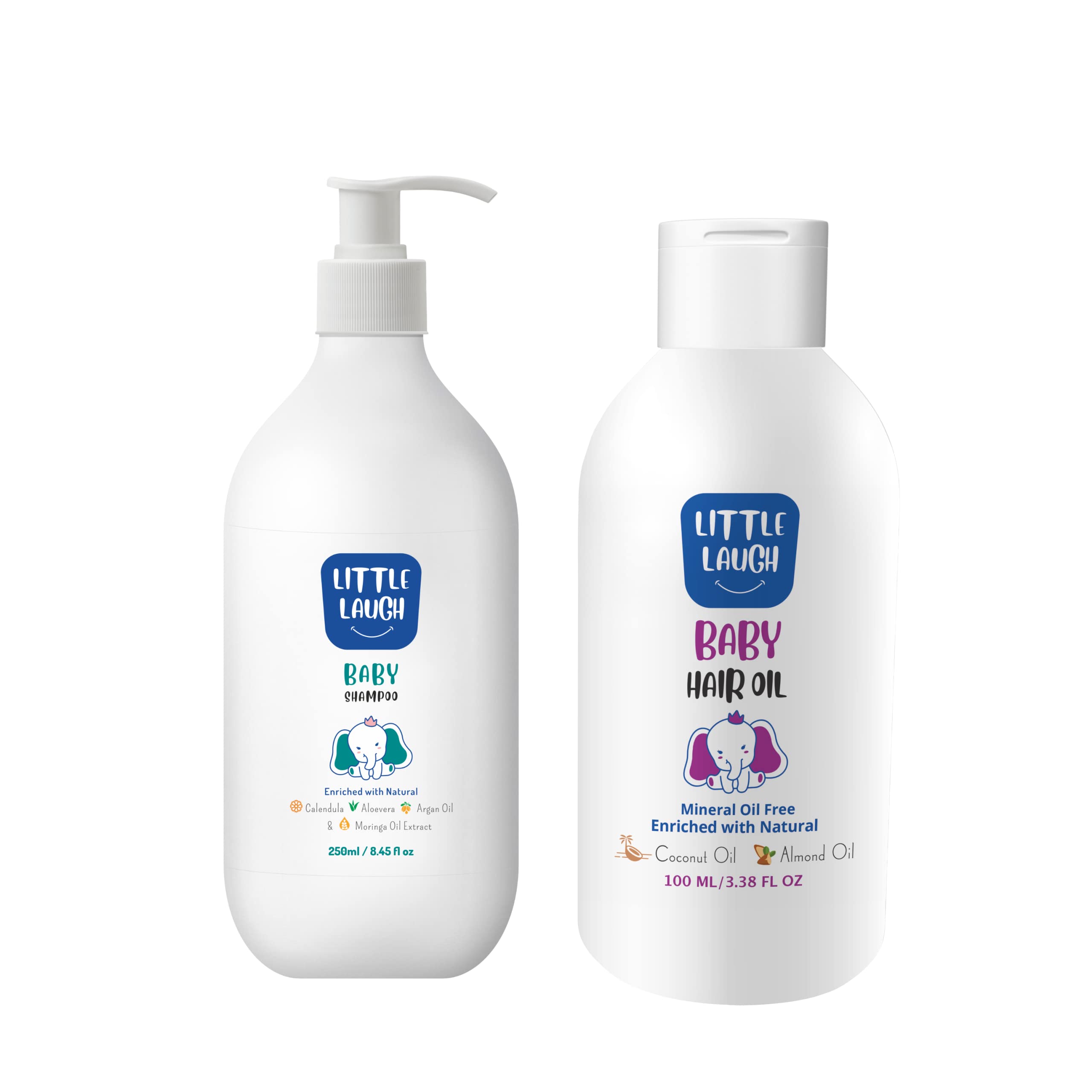 Little Laugh Baby Shampoo 250ml & Hair Oil 100ml Combo Set - Gentle Nourishing Care for Newborn & Infant Delicate Hair - Perfect for Daily Bath Time & Baby Hair Care Routine