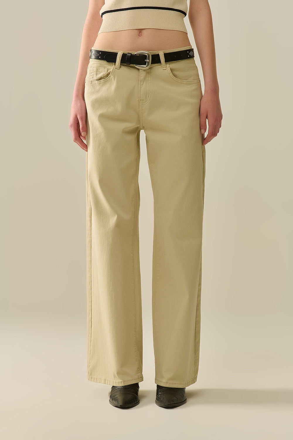 Straight Leg Wide Pants for Women - High Waist Beige Trousers - Casual & Office Wear - Perfect for Work, Travel, and Everyday Outfits