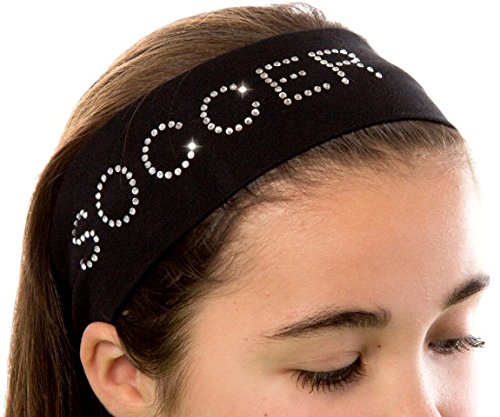 SOCCER RHINESTONE Cotton Stretch Headband for Women, Girls & Teens - Sparkly Soccer Team Gifts for Players & Fans - Perfect for Games, Practice & School Spirit Days