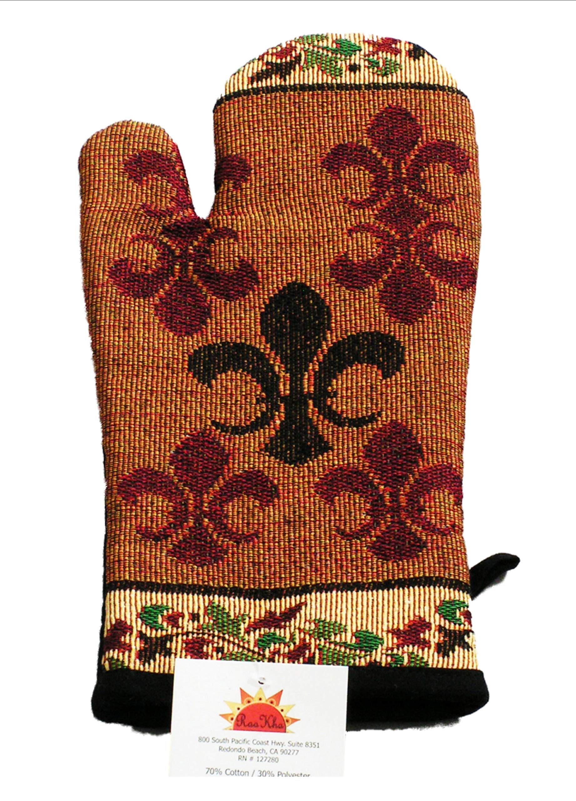 RaaKha Fleur De Lis Southwestern Design Oven Mitt - Heat Resistant Kitchen Glove (7x12 Inches) for Baking, Grilling & Cooking Protection