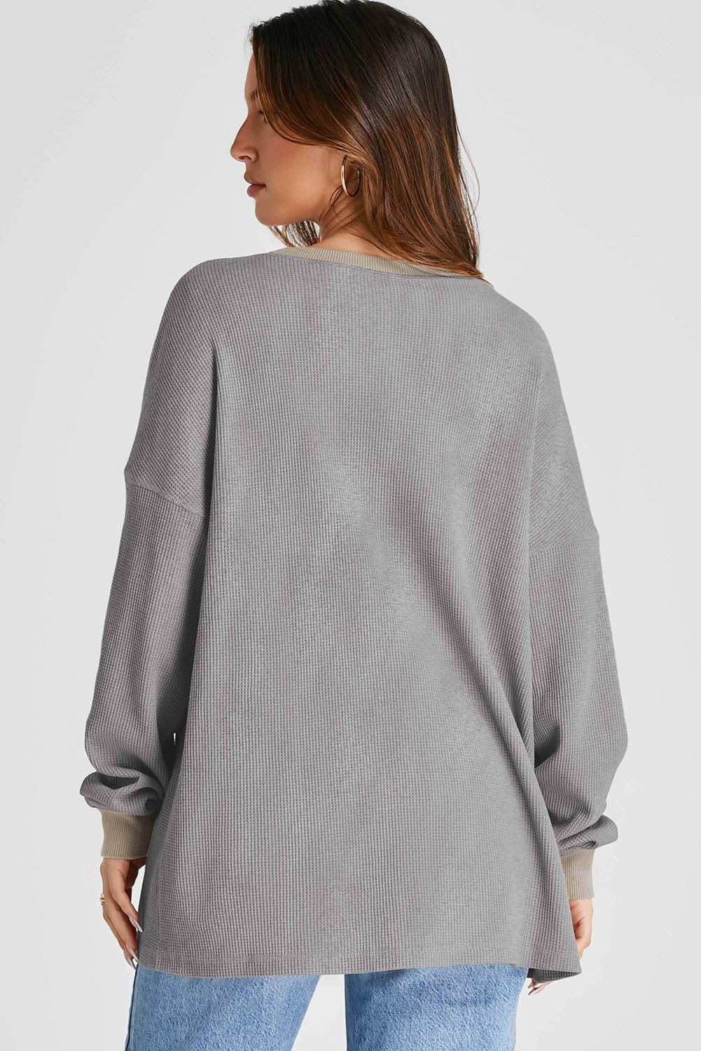 AlvaQ Women's Oversized Sweatshirt 2024 - Soft Waffle Knit Pullover, Long Sleeve Crewneck Jumper for Casual Wear | Cozy Fall Outfits, Lounge Wear & Street Style Fashion