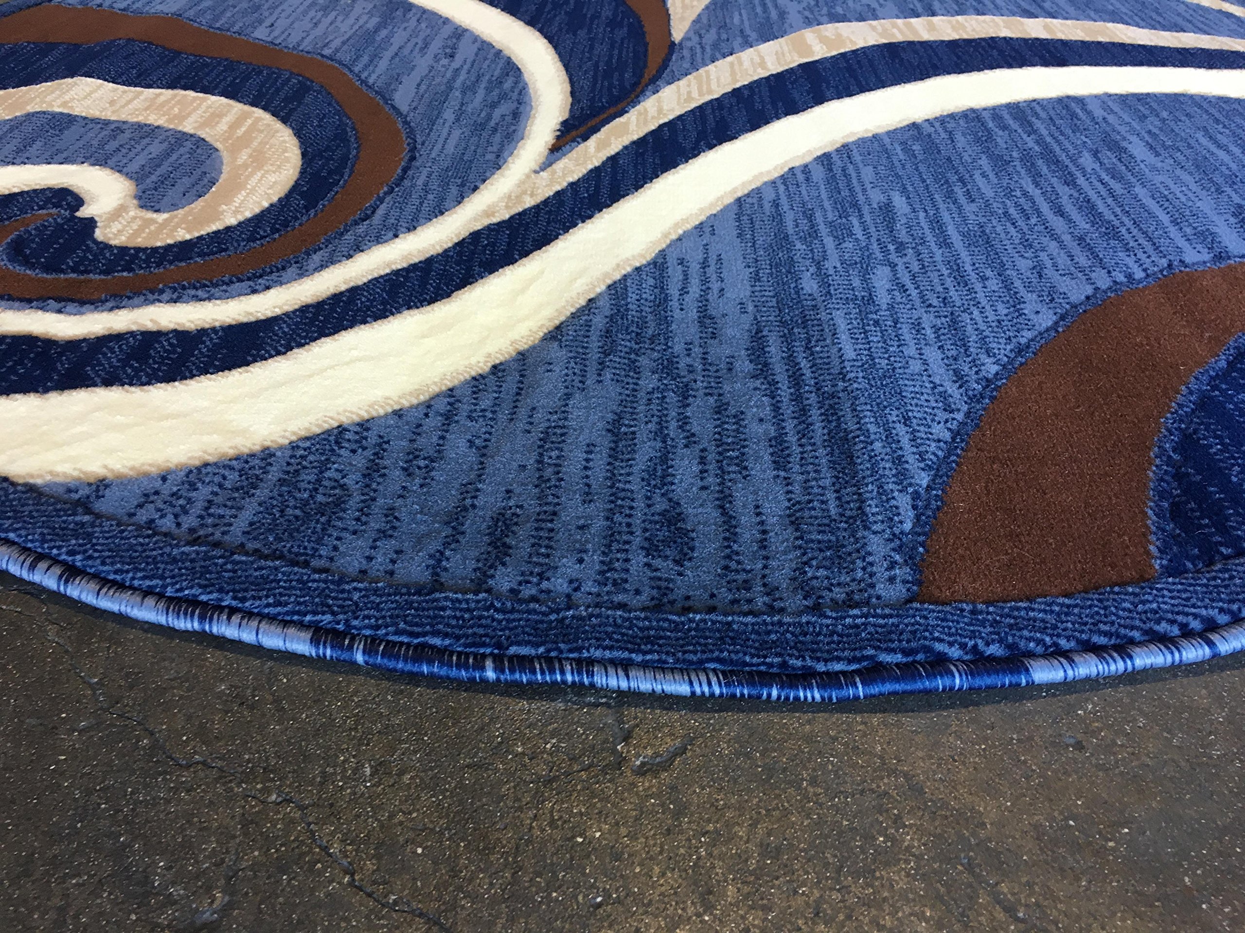 Modern Round Contemporary Area Rug 4x4 Feet - Blue & Brown Swirl Americana Design - Soft Non-Slip Living Room Rug for Bedroom, Nursery & Home Decor