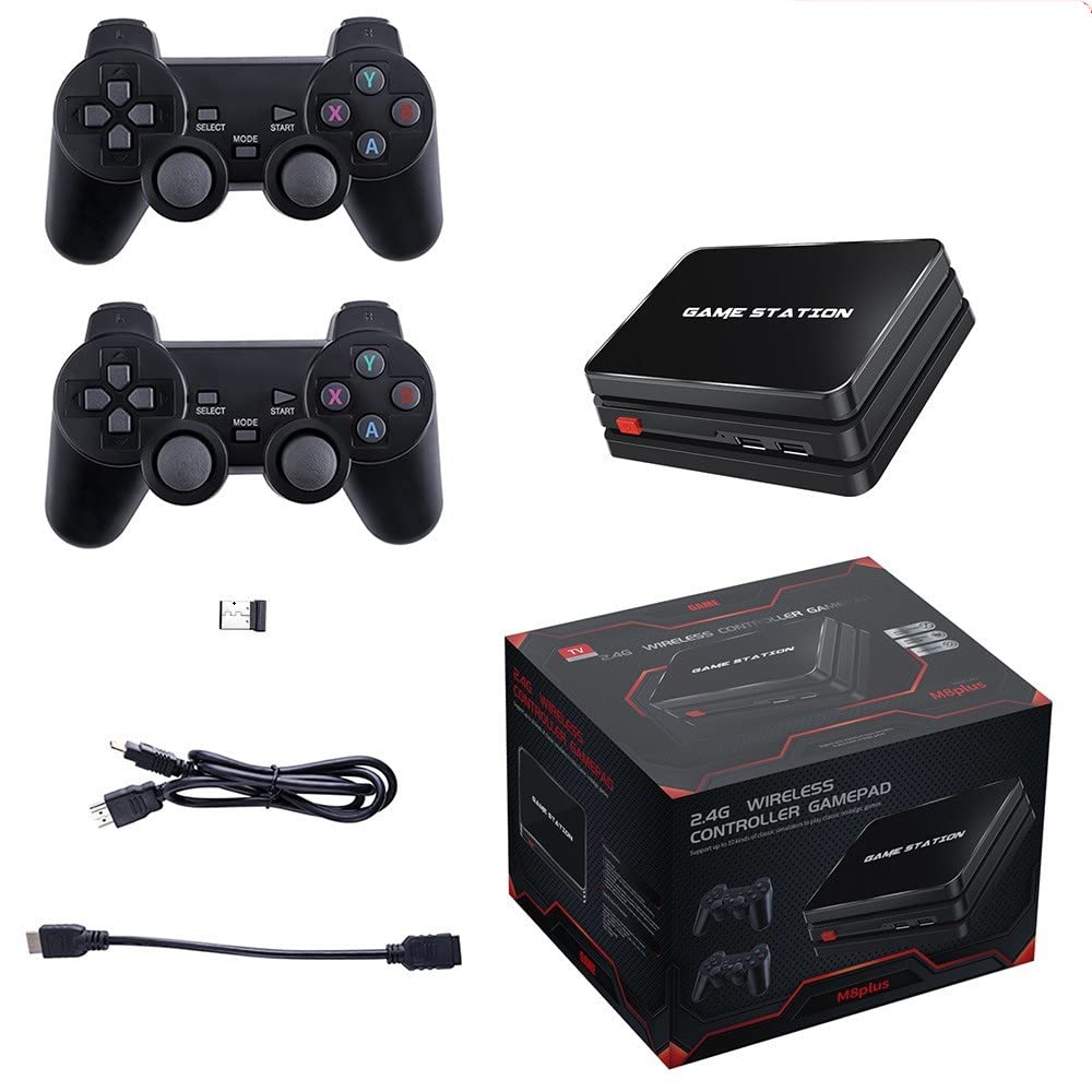 DDARKHORSE M8 Plus Quad-Core 4K HD Retro Gaming Console - Built-in 10000+ Classic PS1 Games, Includes Dual Wireless Controllers for PS1/PS2 Style Gameplay - Perfect for Home Entertainment & Family Game Nights