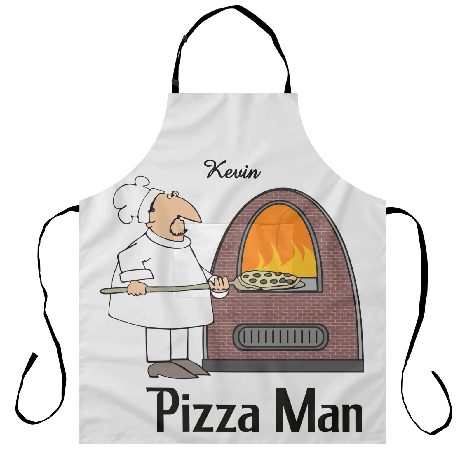 MakeUnique Personalized Pizza Chef Cartoon Apron for Women & Men - Kitchen Cooking Baking Housework Hairstylist Barber Chef Apron with Pockets (27.56x31.5 Inch) - Perfect for Home Cooking, BBQ Parties & Professional Kitchen Use