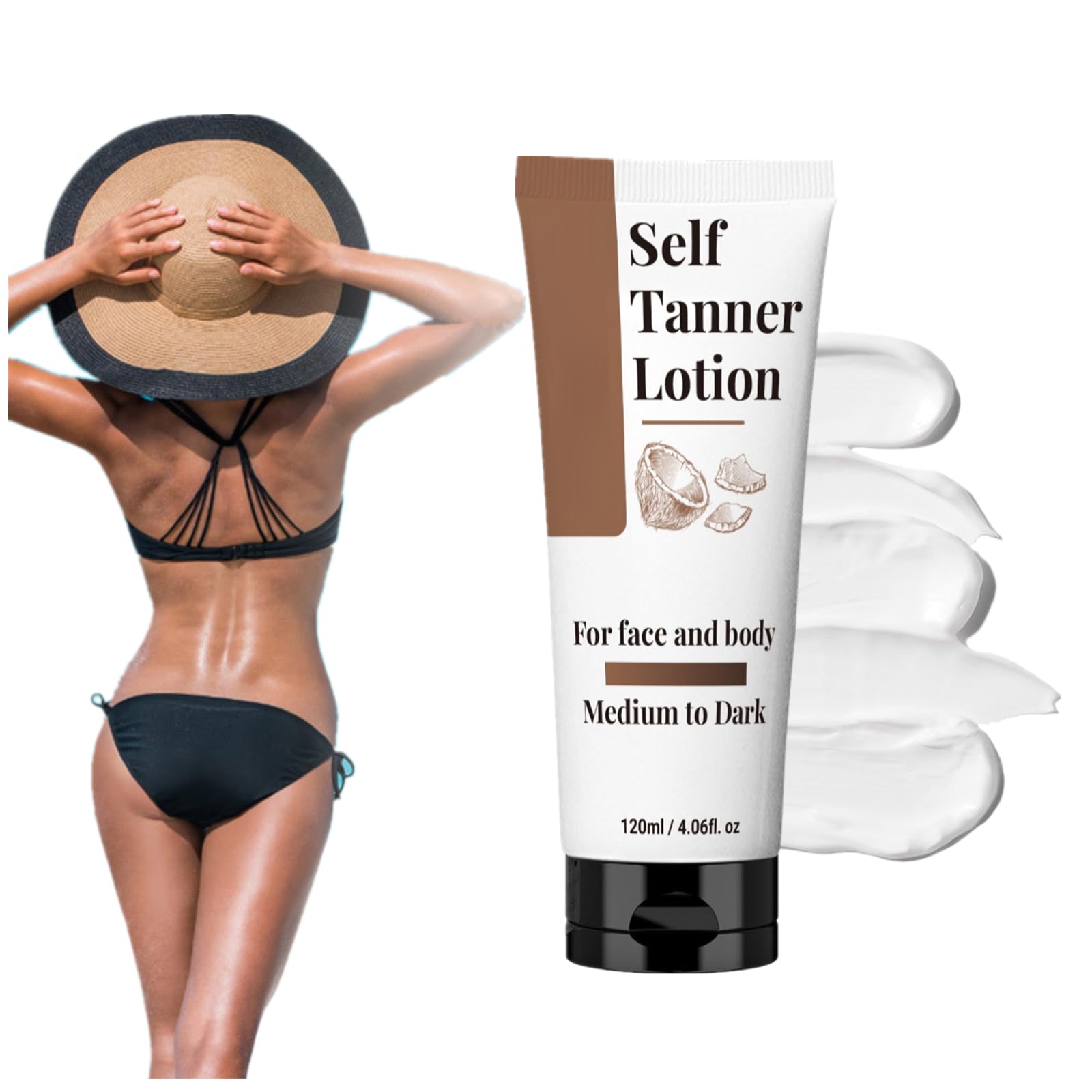Best Self Tanner Lotion for Face & Body - Natural Aloe Vera & Coconut Moisturizing Tanning Milk, 24H Hydration, Streak-Free Fake Tan, Non-Staining Formula (Medium to Dark) - Perfect for Summer Glow, Beach Vacations & Everyday Tan Maintenance