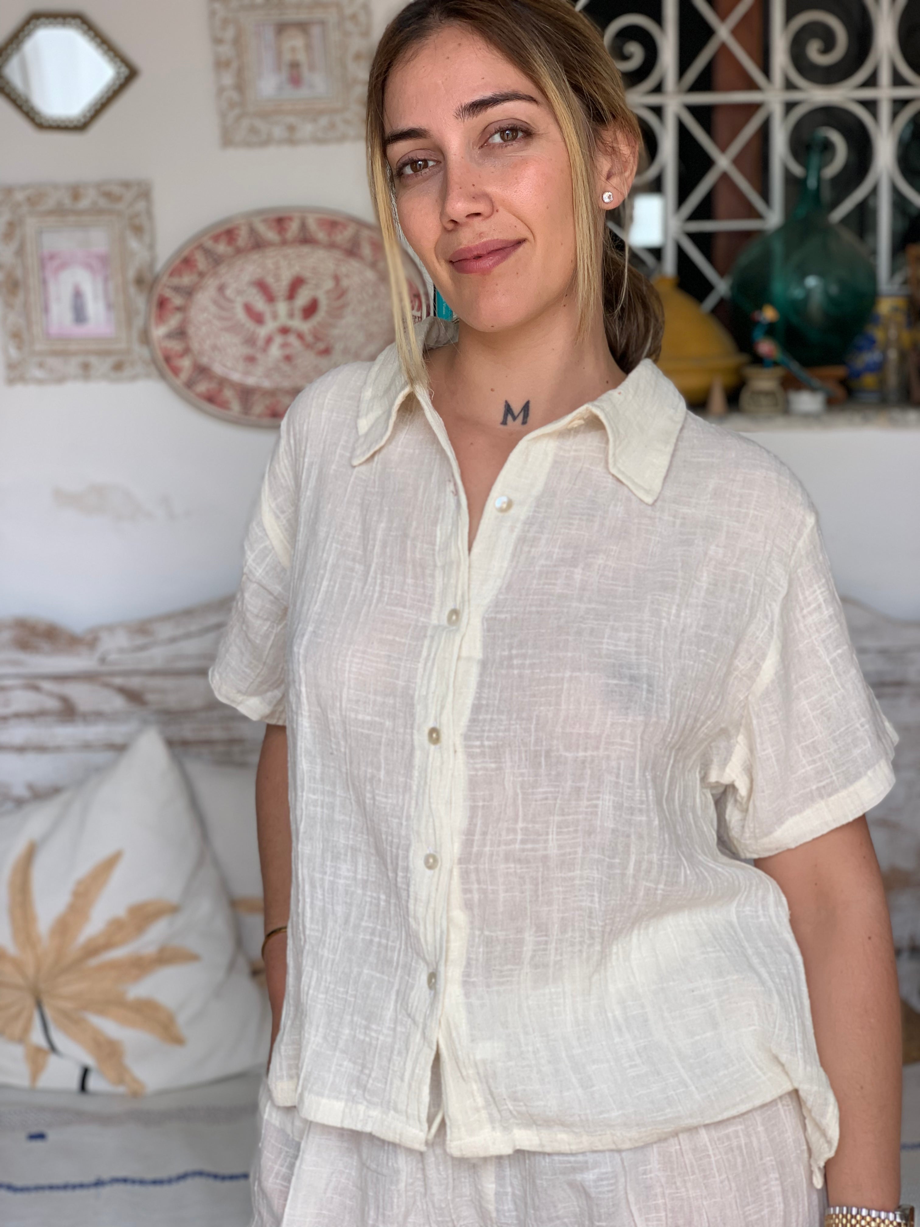 Linen Women's Shirt Off White - Breathable Summer Blouse for Casual Wear, Beach Outfits & Boho Style