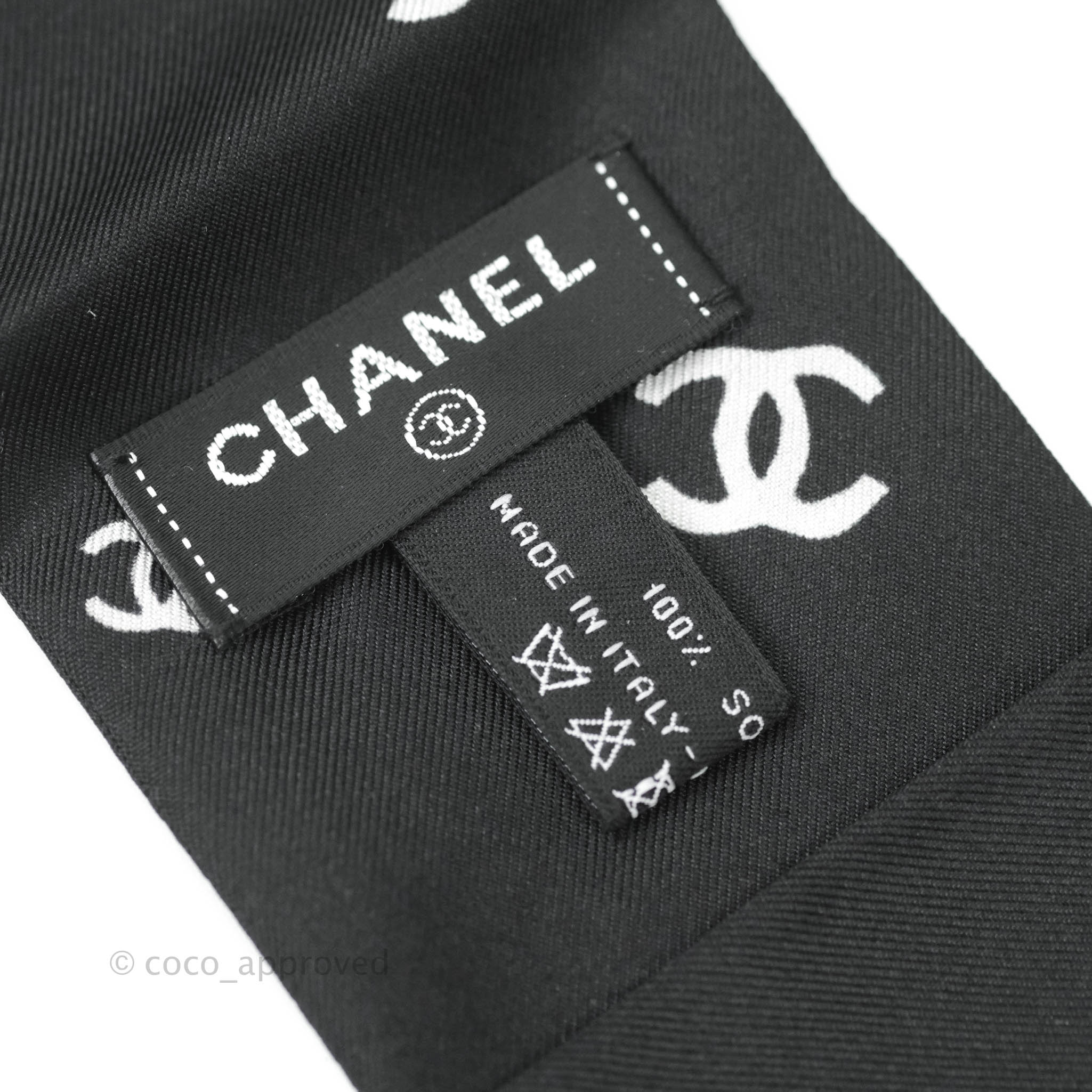 Chanel CC Flora Print Silk Twilly Scarf - Black & White Luxury Fashion Accessory for Women | Perfect for Handbags, Hair & Neck Styling