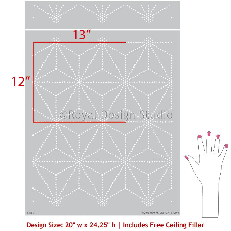 Japanese Shibori Wall Stencil - DIY Home Decor Stencil for Boho, Indigo Dye & Japanese Art Projects - Perfect for Bedroom, Living Room & Nursery Wall Painting