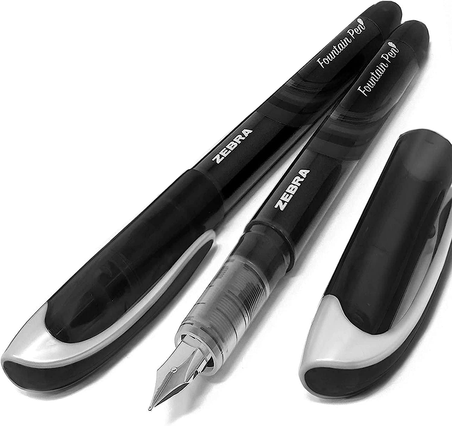 2-Pack Zebra Fuente Disposable Fountain Pens with Black Liquid Ink - Smooth Writing Experience for Office, School & Journaling