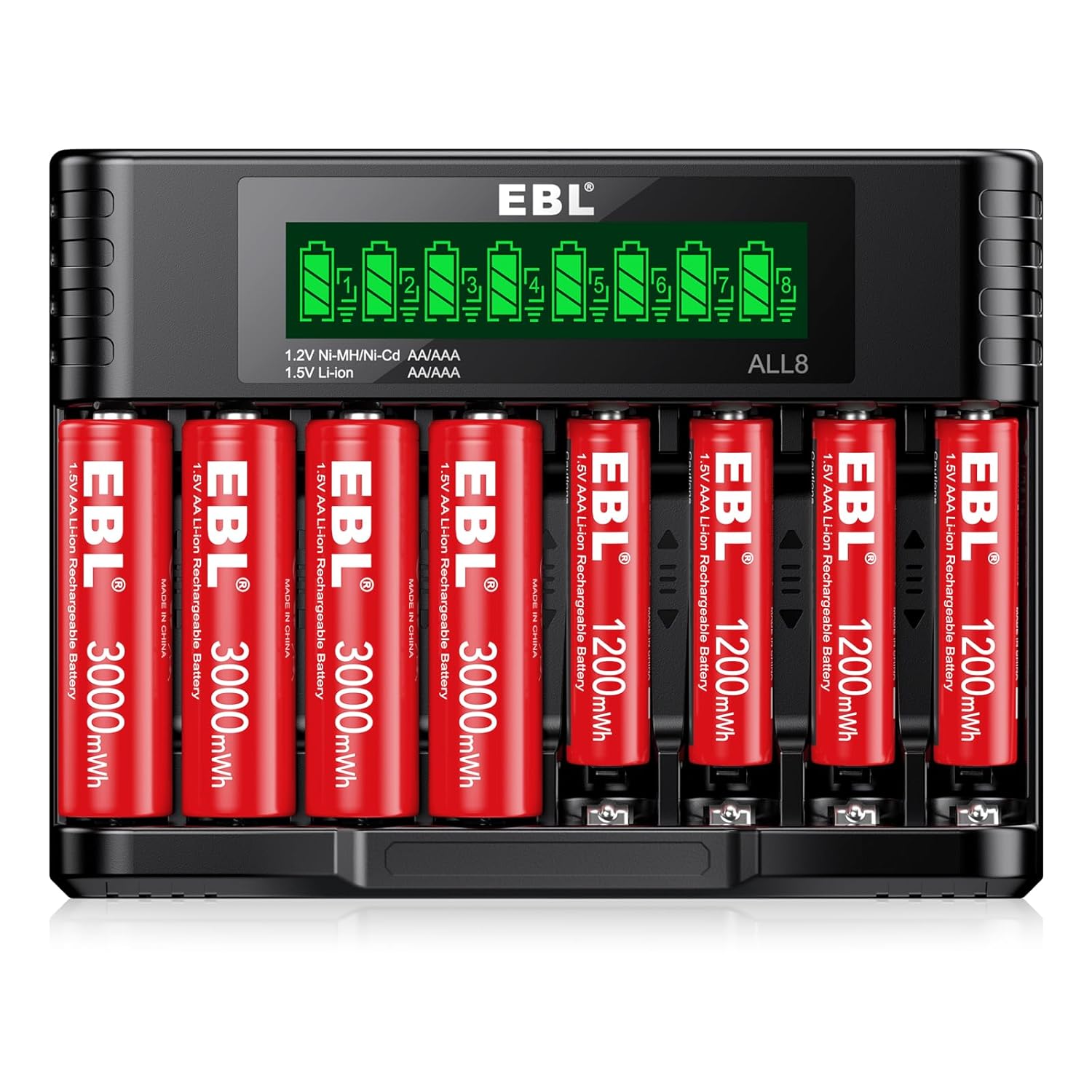 EBL 8 Pack 1.5V Lithium AA AAA Rechargeable Batteries with USB Charger - Long Lasting Power for Cameras, Flashlights, Toys & More
