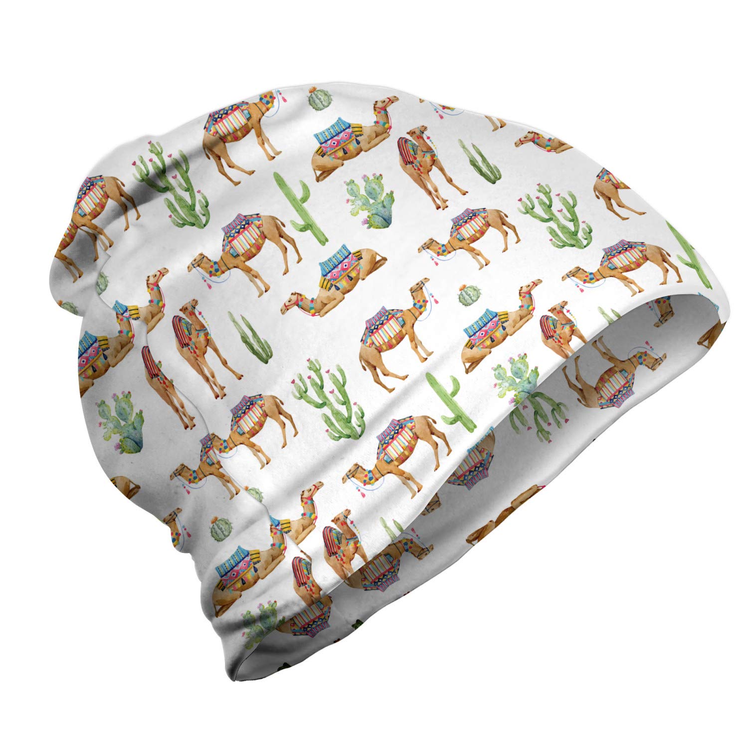Ambesonne Unisex Beanie - Camel with Saddle Design - Warm Winter Knit Hat for Men & Women - Perfect for Hiking, Outdoor Activities & Cold Weather Fashion