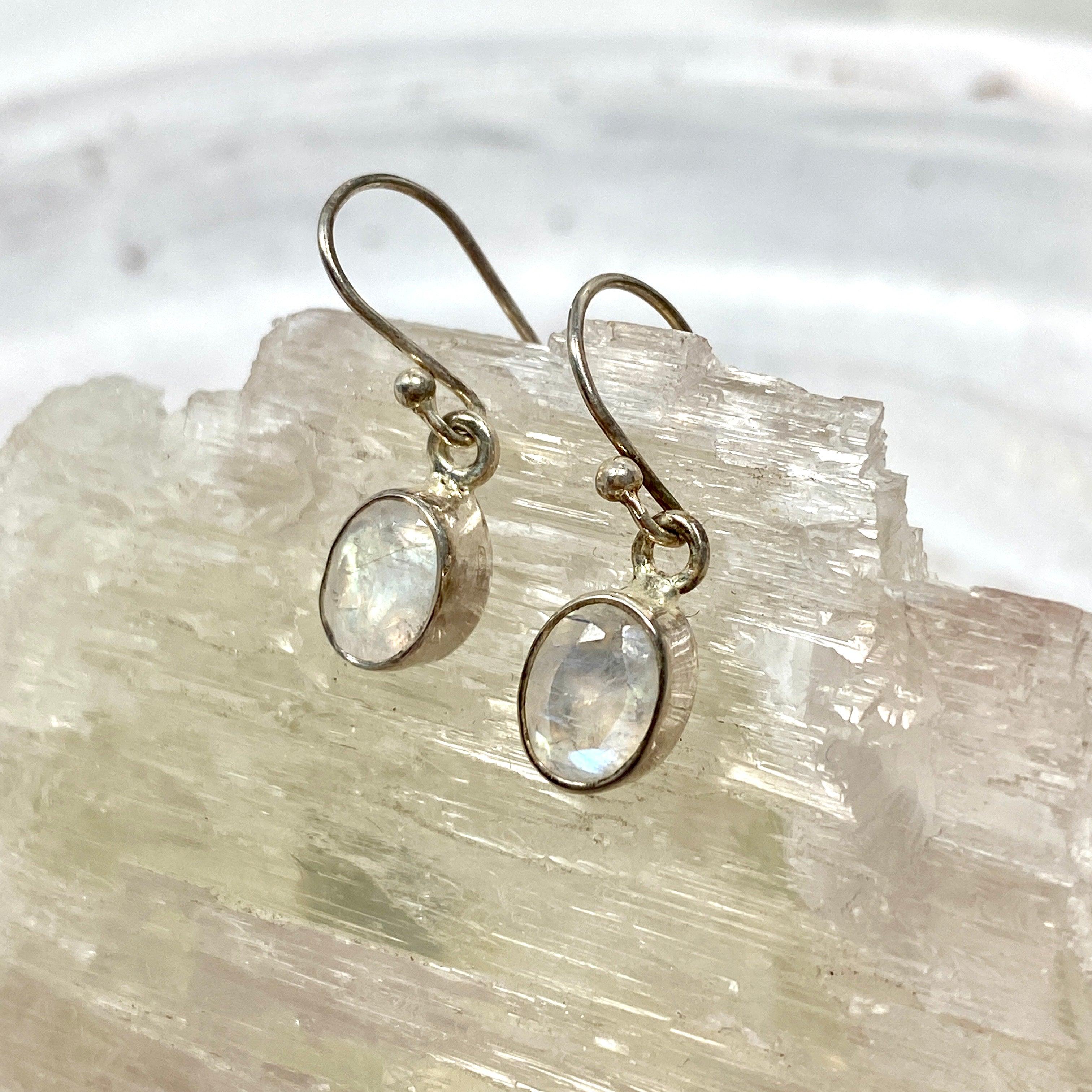 Moonstone Petite Oval Faceted Earrings R2363 MSO – Elegant Dainty Jewelry for Women, Perfect for Weddings, Parties & Everyday Wear