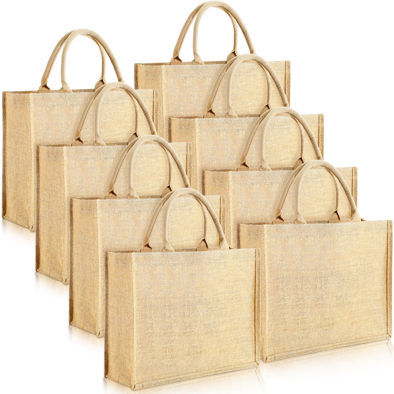 Shappy Eco-Friendly Burlap Tote Bags with Sturdy Handles - Jute Grocery Shopping Bags with Waterproof Laminated Interior - 15.8 x 11.8 x 5.9 Inches - Perfect for Weddings, Farmers Markets & Beach Outings
