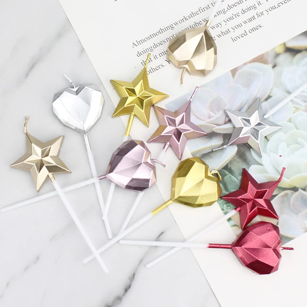 5pcs Pink Star Shaped Birthday Candles for Cake - Metallic Sparkler Candles Set with 3D Stereo Design | Perfect for Birthday Parties, Wedding Cakes & Celebration Decorations