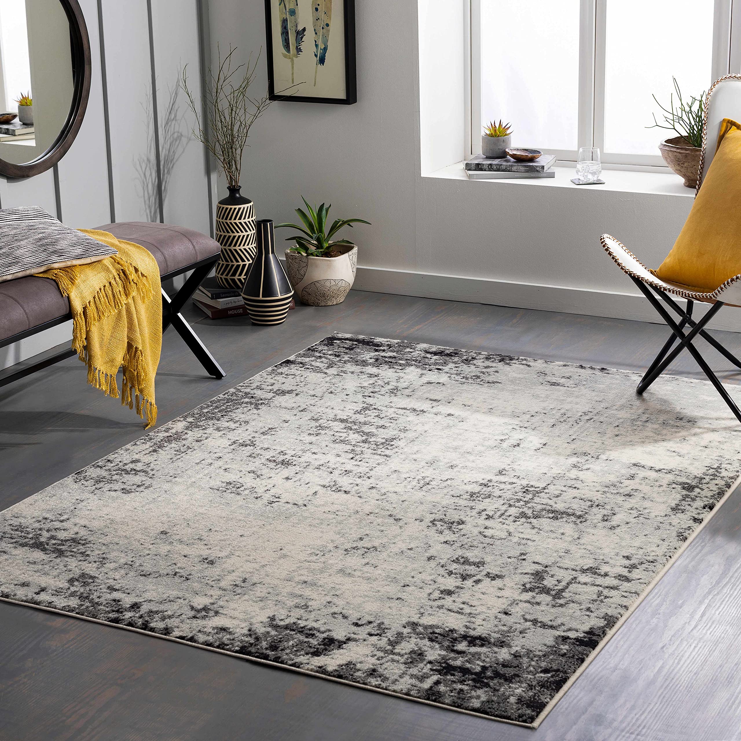 Hauteloom Gabaldon Soft Plush Area Rug - 9' x 12' Gray Modern Rug for Living Room, Bedroom, Nursery - Non-Slip Comfort for Home Decor & Family Gatherings