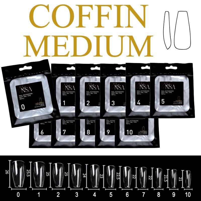 Soft Gel Nail Tips Refill Kit - 50pcs Coffin Shape for DIY Manicure & Nail Art - Perfect for Home, Salon, and Professional Use