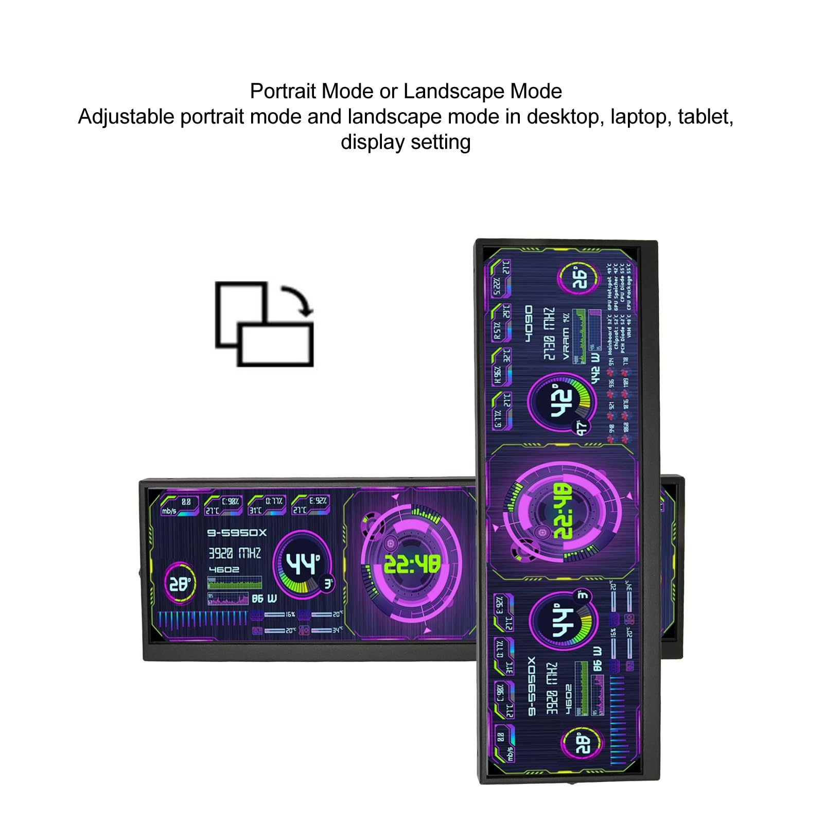 12.7 Inch Portable Monitor with Dual Speakers - 4K 120Hz HD IPS Second Screen, Mini HDMI PC Temp Monitor for CPU/GPU/RAM Data Display - Compatible with Aida64 Software - Perfect for Gaming, Office Work & Remote Monitoring
