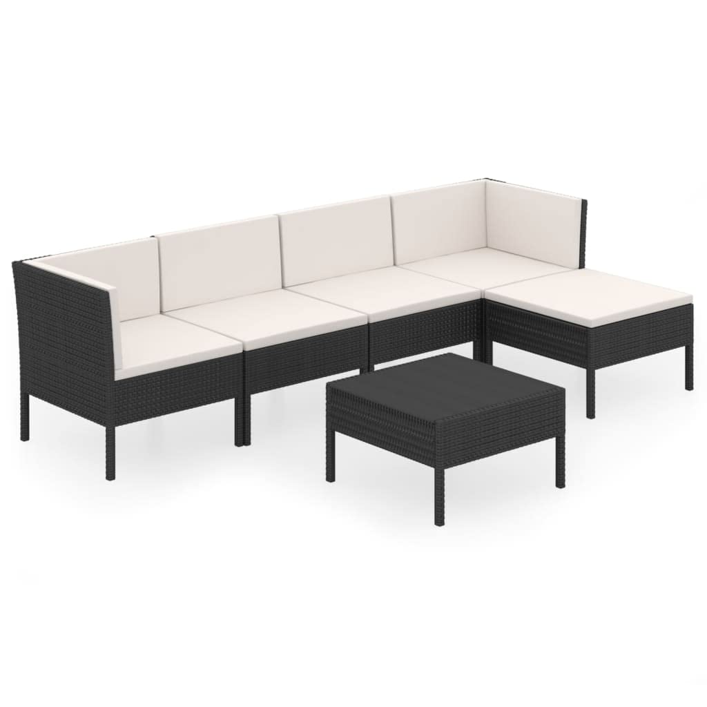 6-Piece Outdoor Patio Lounge Set with Cushions - Black Poly Rattan Sofa Couch Conversation Set for Garden, Porch, Backyard | Perfect for Relaxing, Entertaining & Outdoor Dining