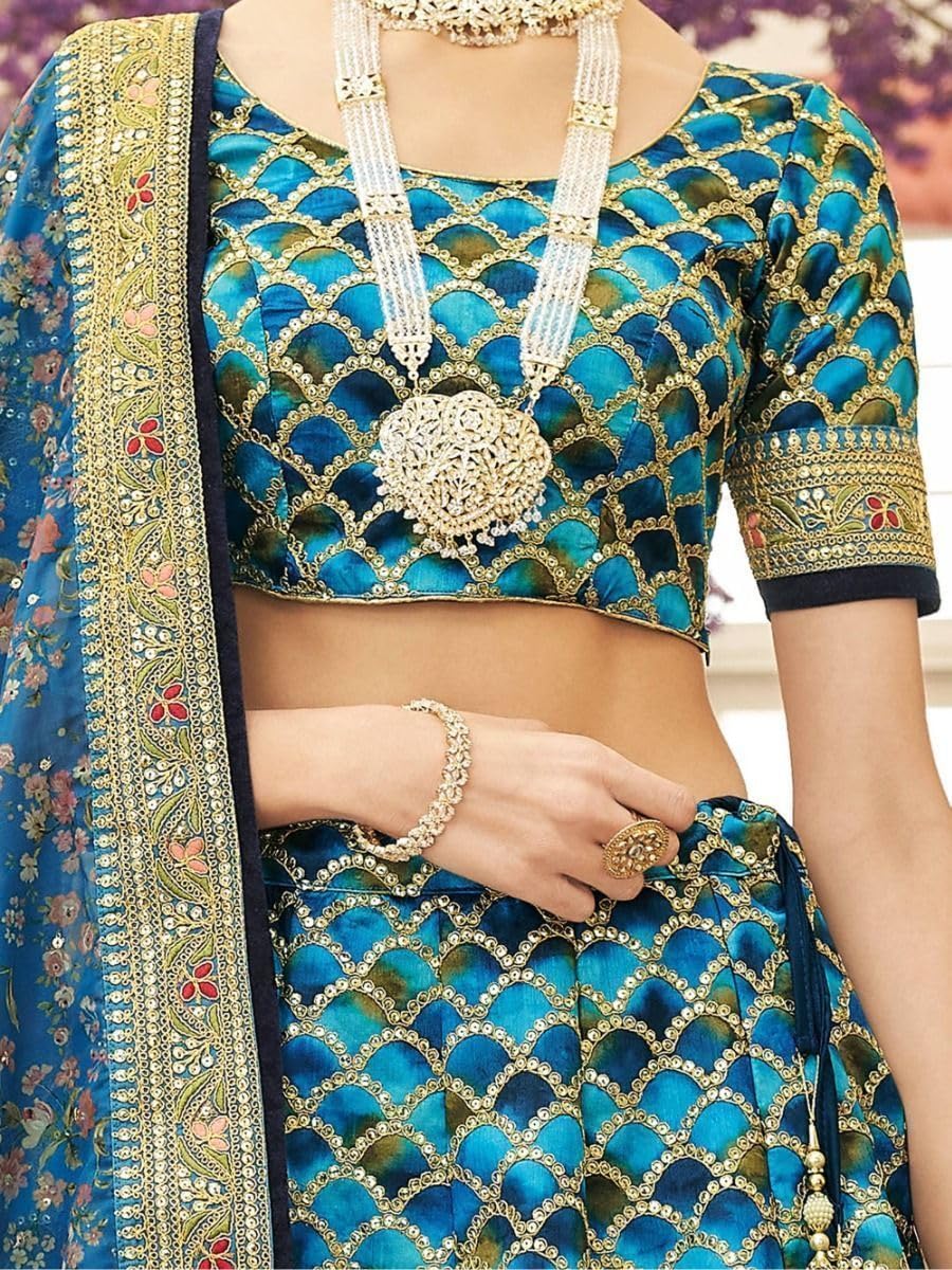 Elegant Women's Net Embroidery Lehenga Choli - Semi Stitched Indian/Pakistani Party Wear Ghagra for Weddings & Festivals