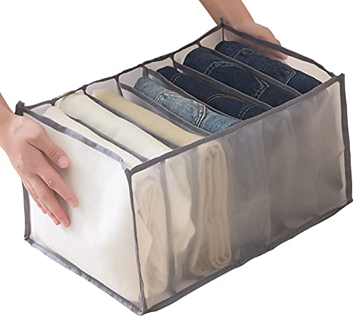 Musnina 7-Grid Washable Wardrobe Closet Organizer - Large Storage Baskets for Clothes & Accessories (Grey, Jeans Grid) | Perfect for Bedroom, Closet & Travel Organization