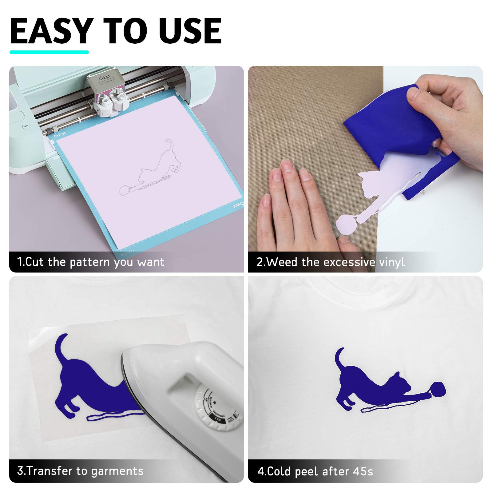 Blue HTV Heat Transfer Vinyl Bundle - 13 Pack 12x10 Inch Iron On Vinyl for T-Shirts | Compatible with Cricut, Silhouette Cameo & Heat Press Machines | Perfect for DIY Crafts, Custom Apparel & Personalized Gifts